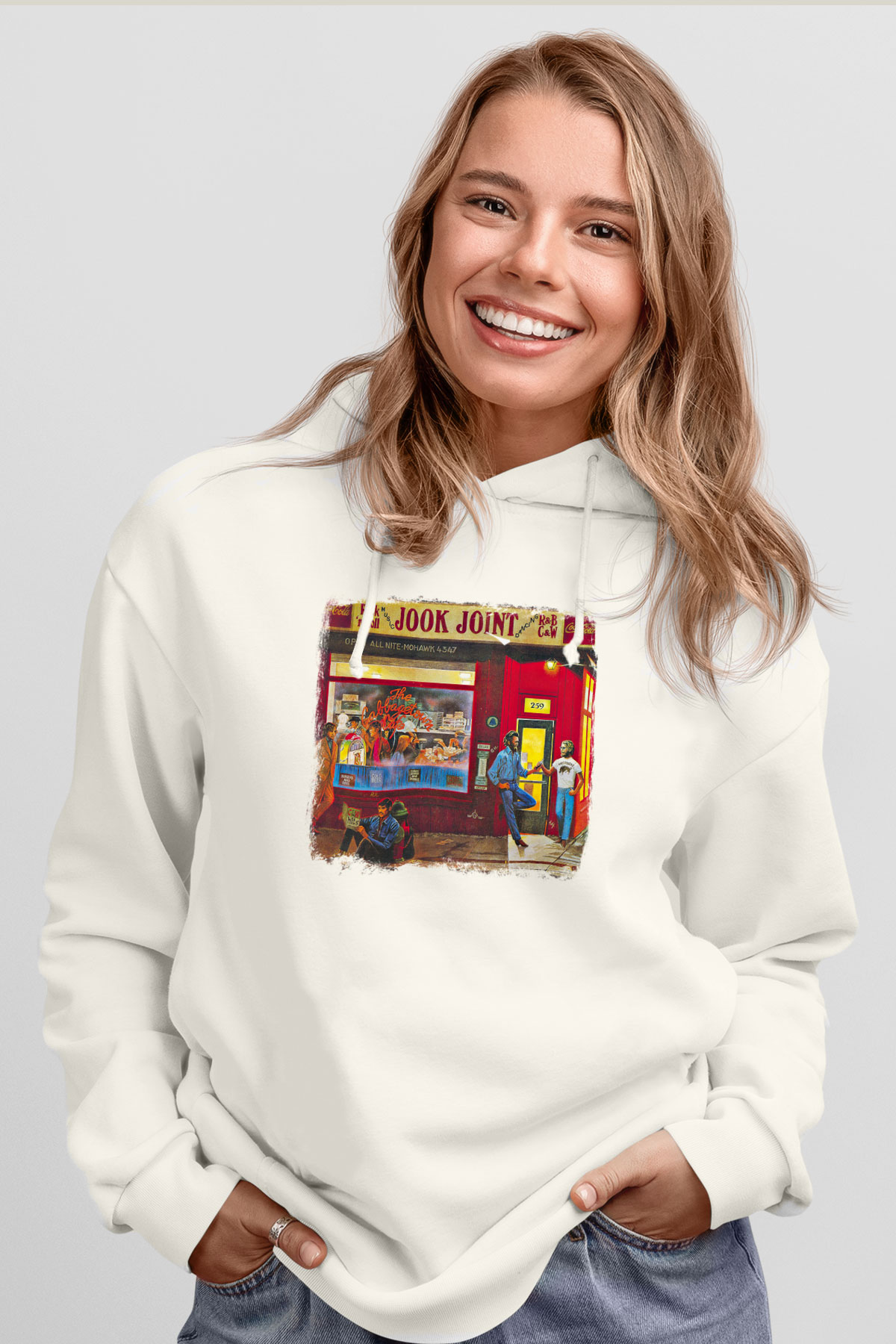 Band Baskılı Unisex Beyaz Hoodie
