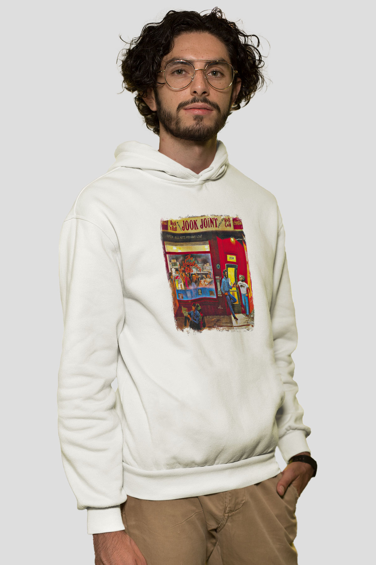 Band Baskılı Unisex Beyaz Hoodie