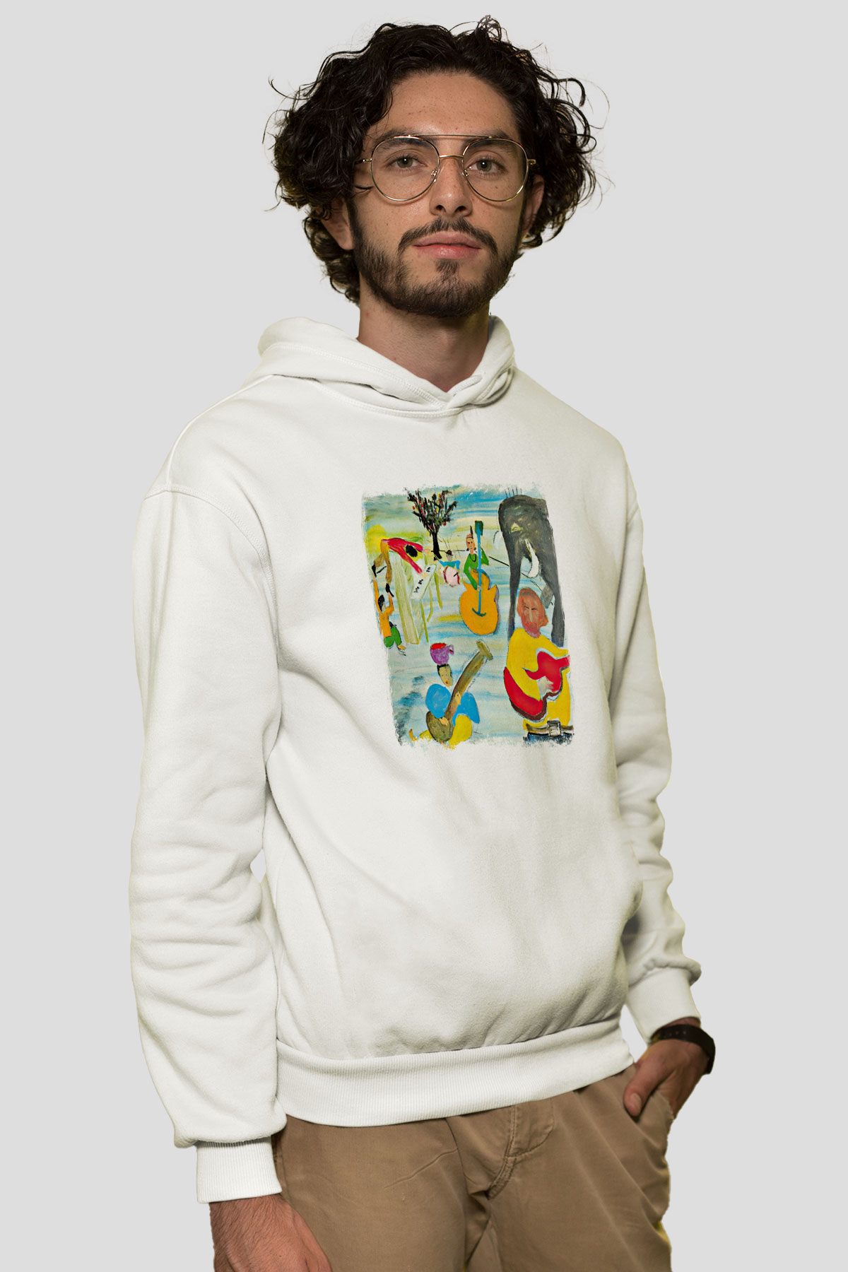 Band Baskılı Unisex Beyaz Hoodie