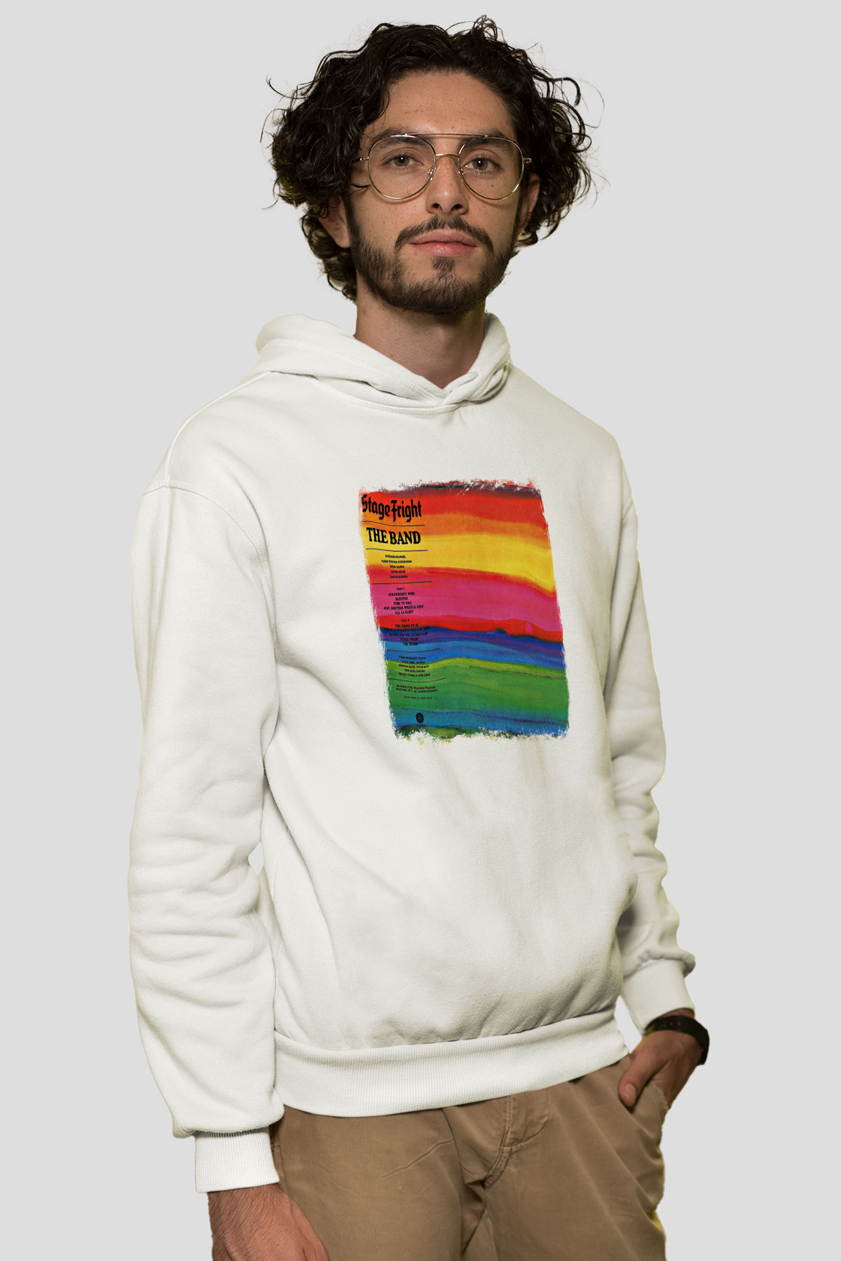 Band Baskılı Unisex Beyaz Hoodie