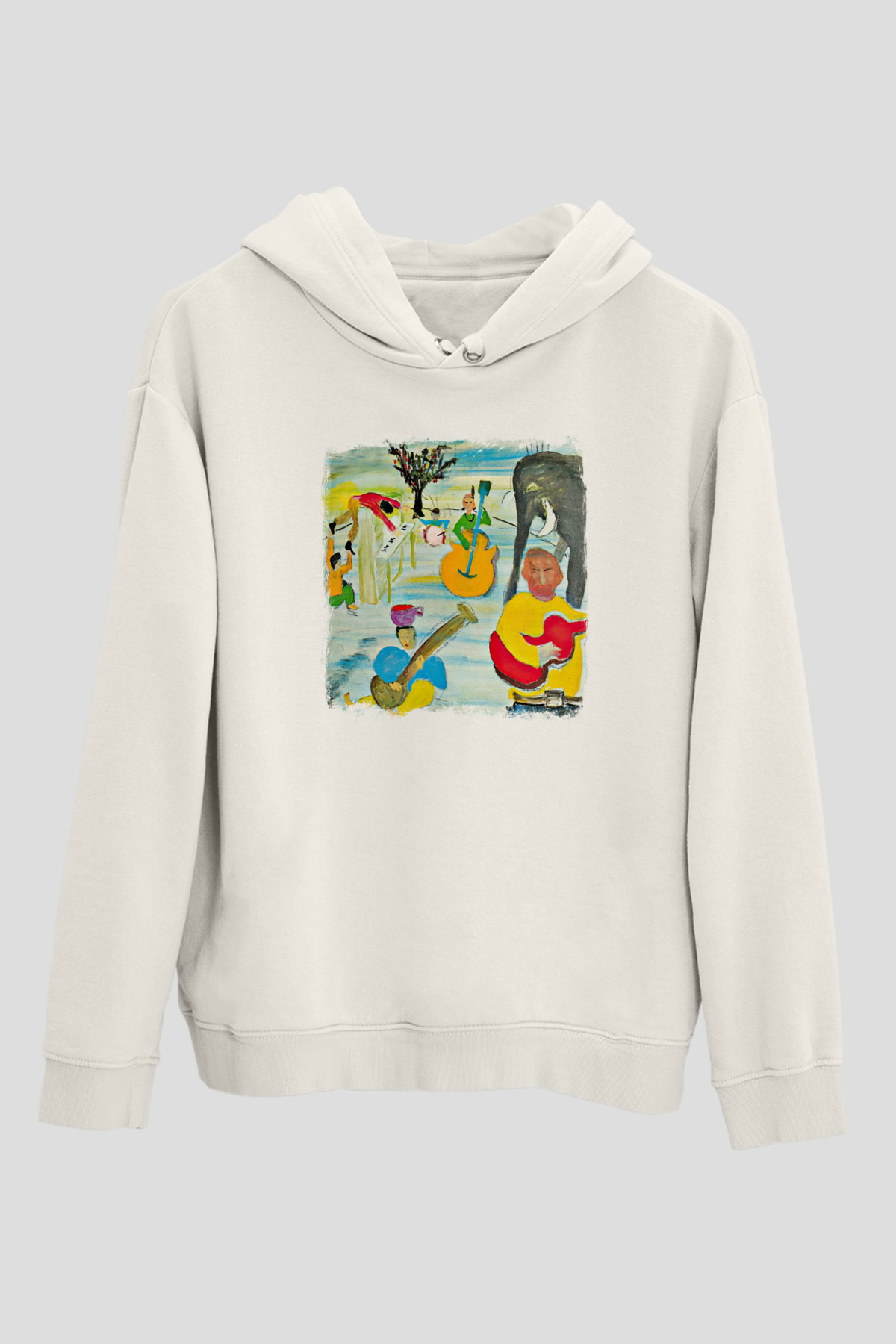 Band Baskılı Unisex Beyaz Hoodie