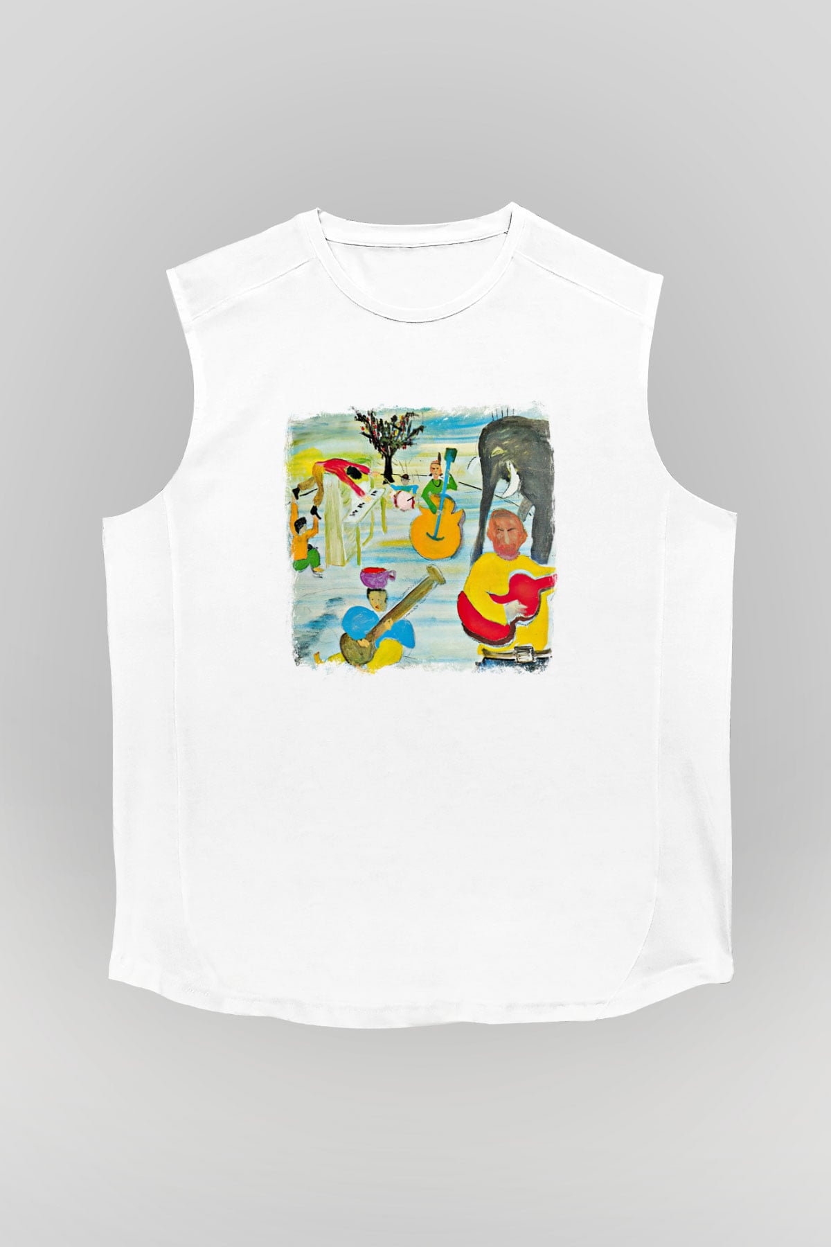 Band Baskılı Unisex Beyaz Kolsuz Tişört