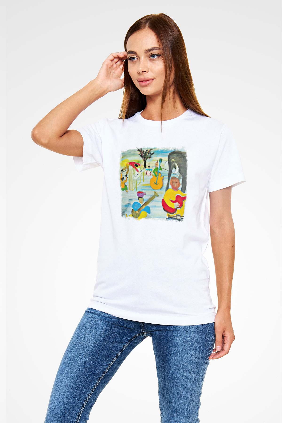 Band Baskılı Unisex Beyaz Tişört
