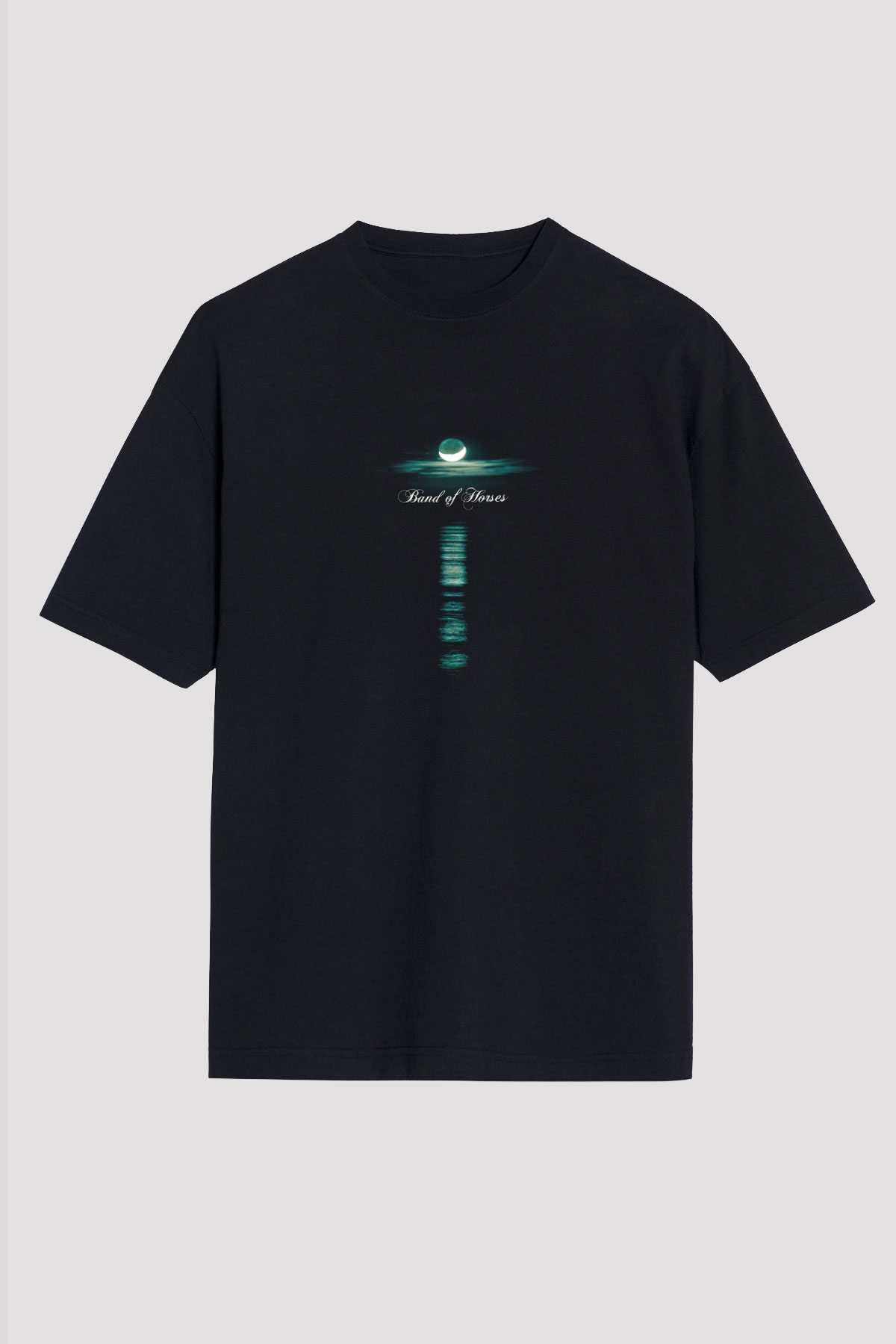 Band of Horses Baskılı Unisex Siyah Oversize Tişört