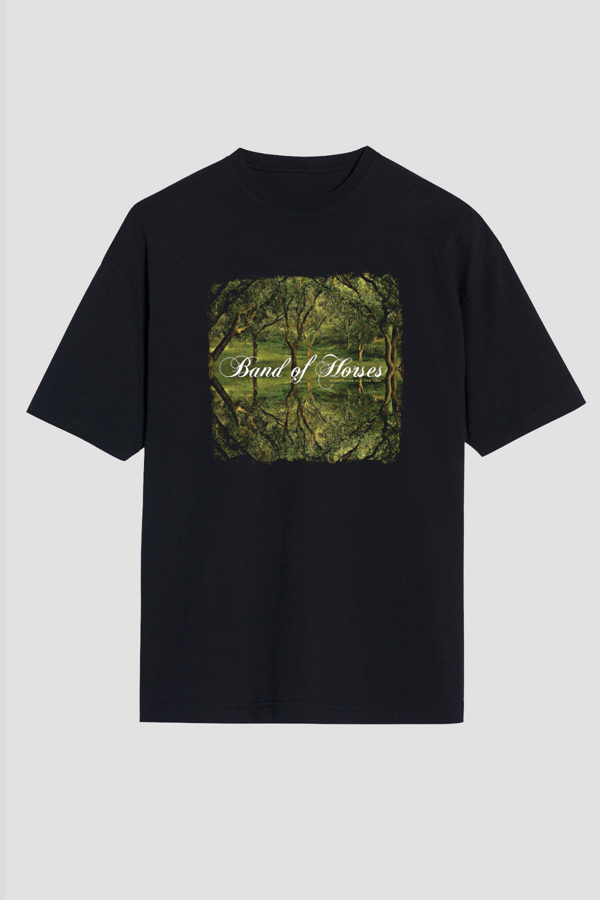 Band of Horses Baskılı Unisex Siyah Oversize Tişört