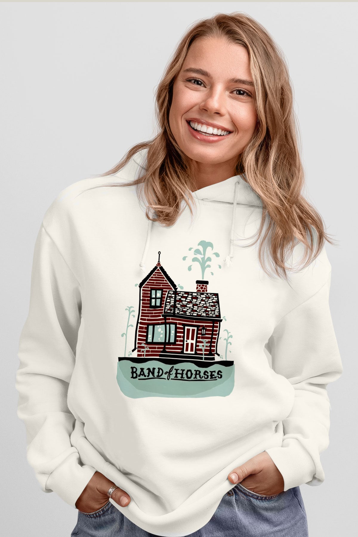 Band of Horses Beyaz Unisex Kapüşonlu Sweatshirt
