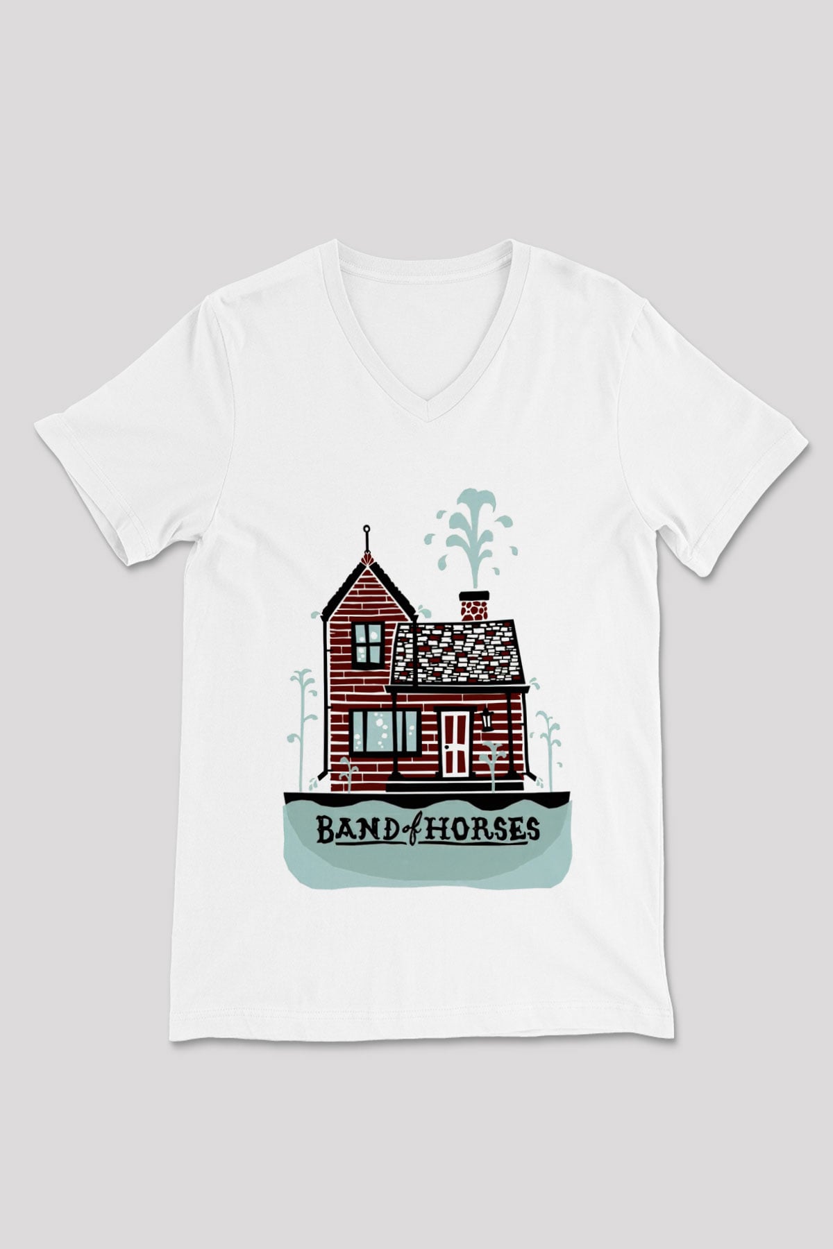 Band of Horses Beyaz Unisex V Yaka Tişört