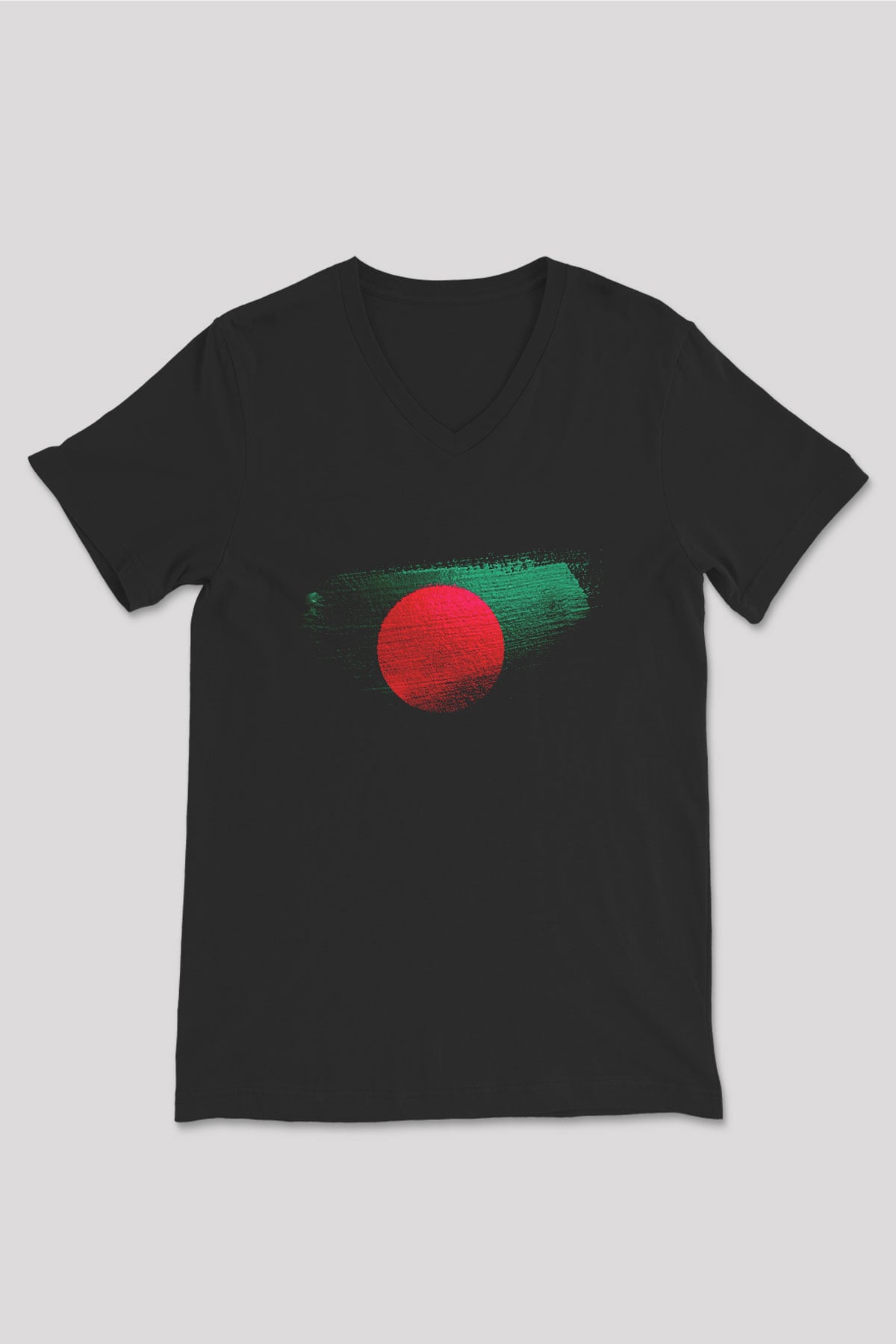 Bangladeş - Bangladesh Bayrağı Baskılı Unisex Siyah V Yaka Tişört