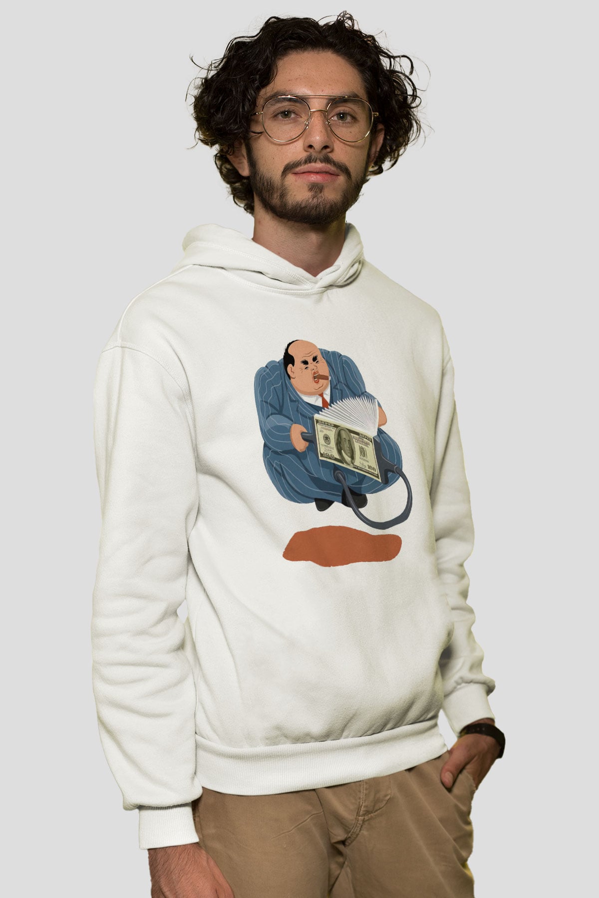 Bankacı Beyaz Unisex Kapüşonlu Sweatshirt