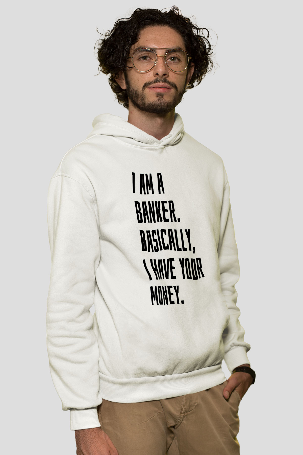 Bankacı Beyaz Unisex Kapüşonlu Sweatshirt