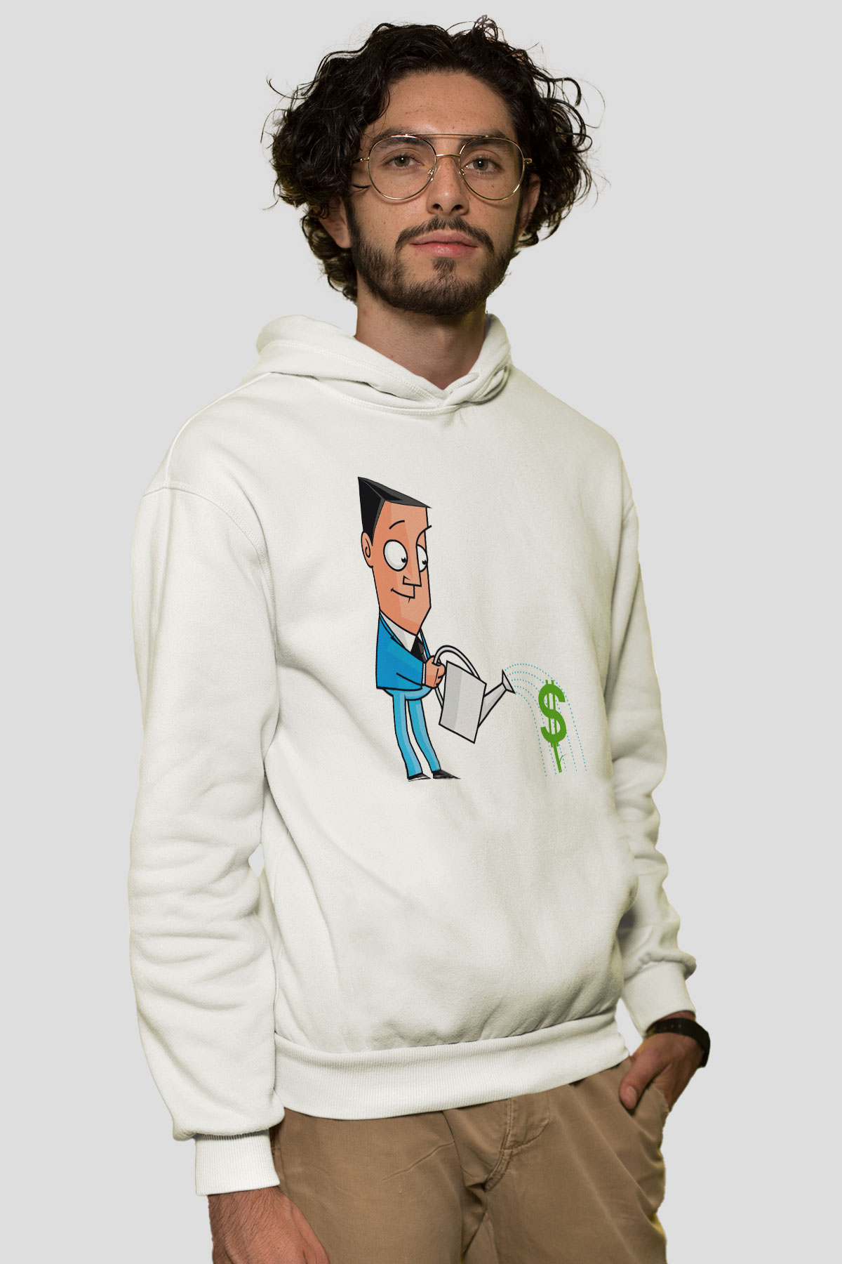 Bankacı Beyaz Unisex Kapüşonlu Sweatshirt