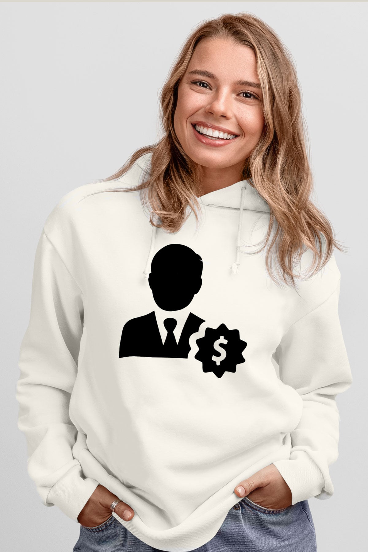 Bankacı Beyaz Unisex Kapüşonlu Sweatshirt