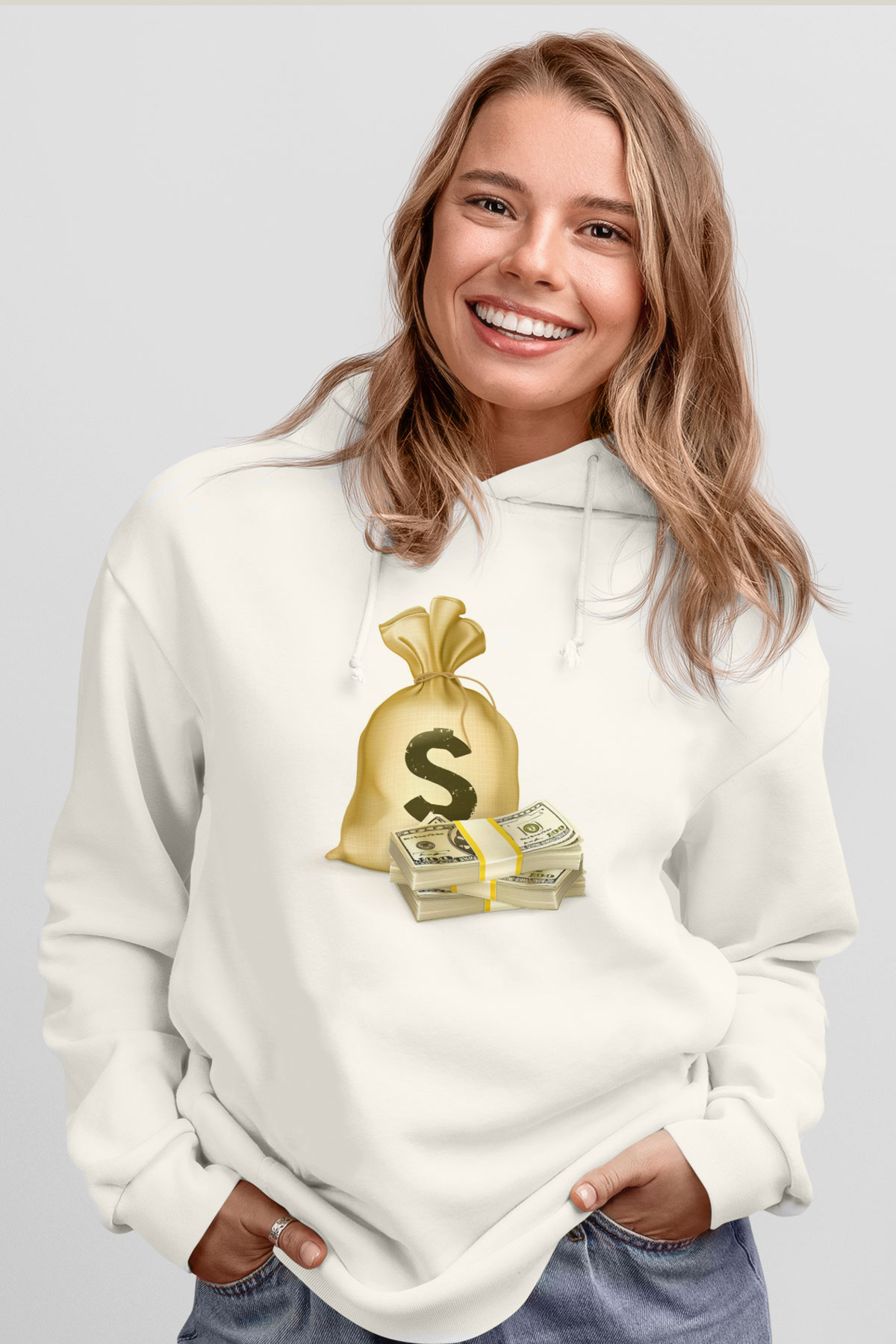 Bankacı Beyaz Unisex Kapüşonlu Sweatshirt