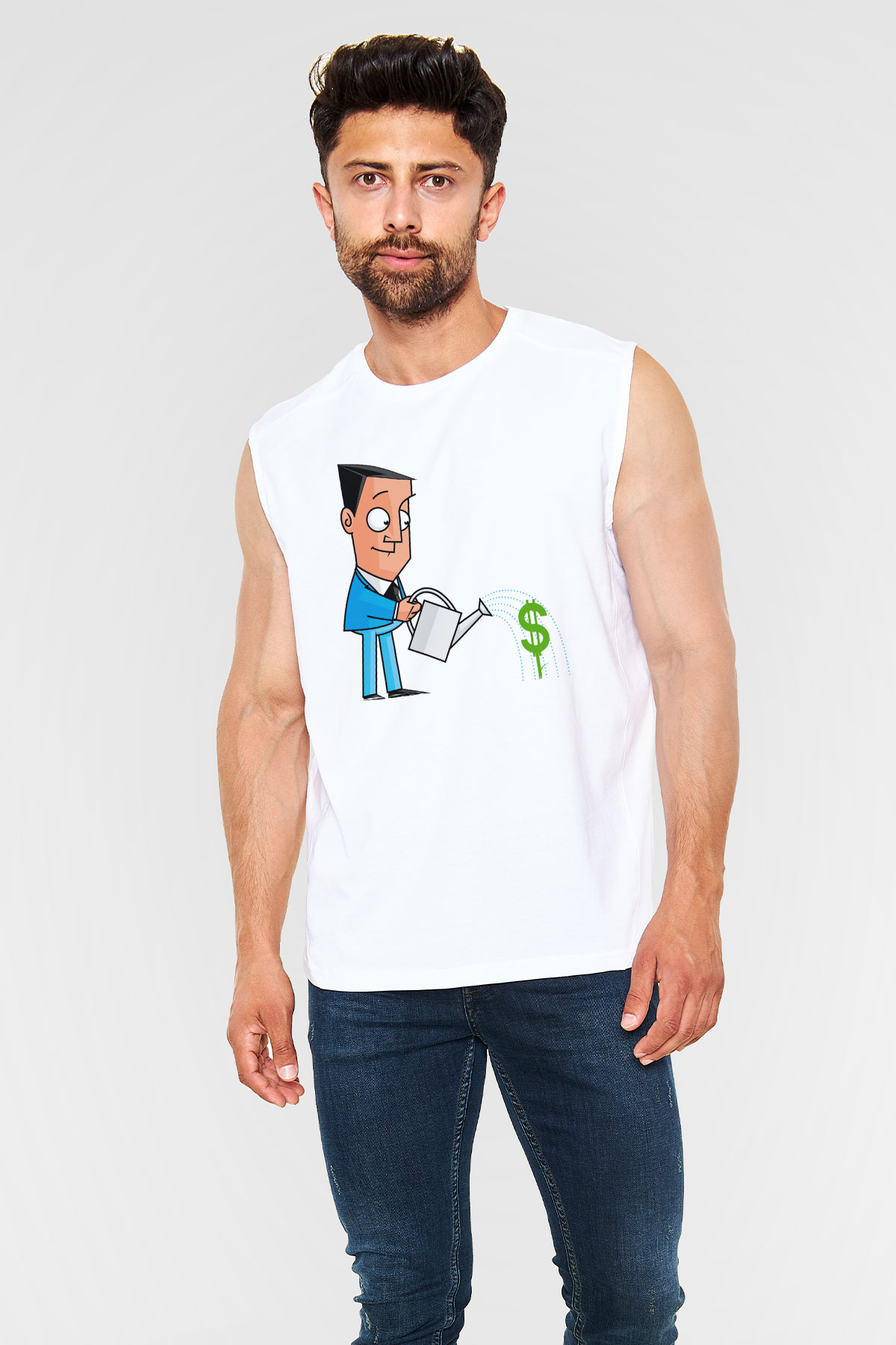 Bankacı Beyaz Unisex Kolsuz Tişört