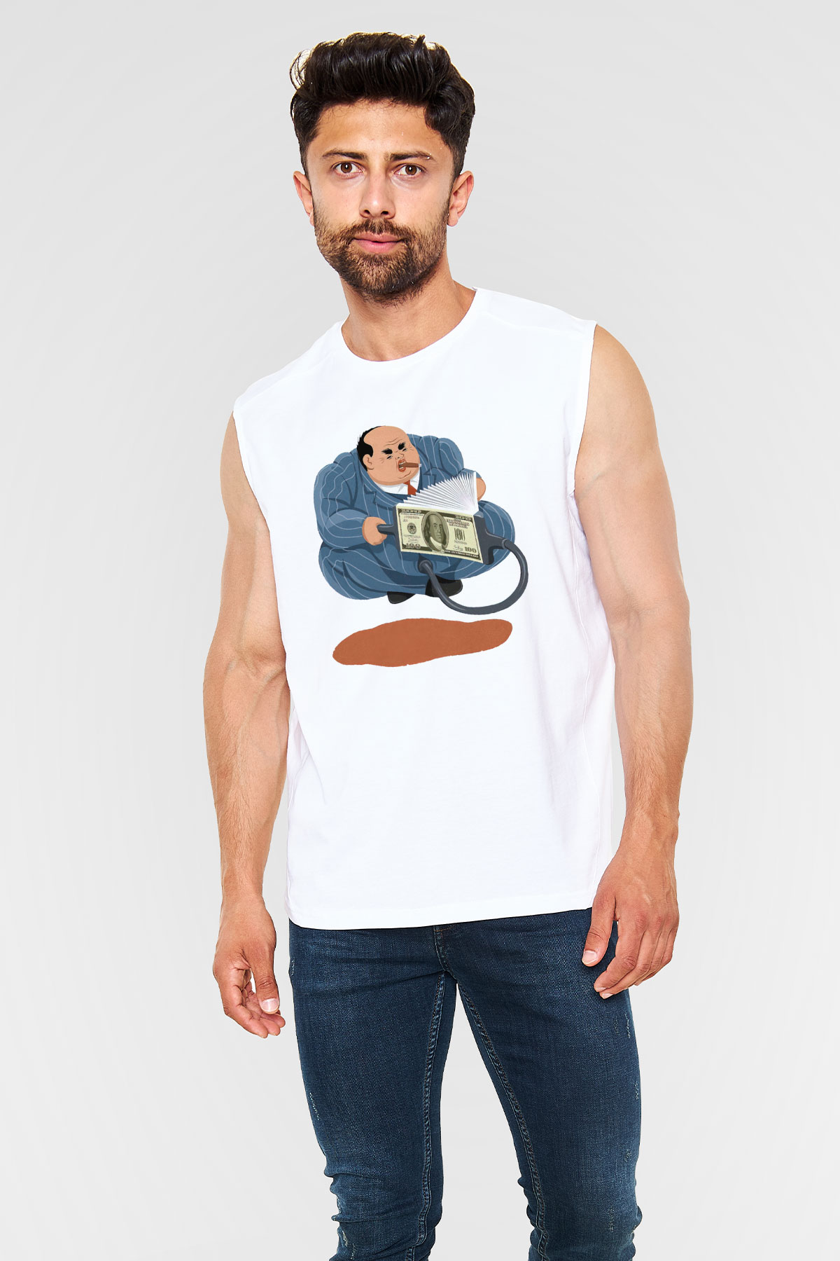 Bankacı Beyaz Unisex Kolsuz Tişört