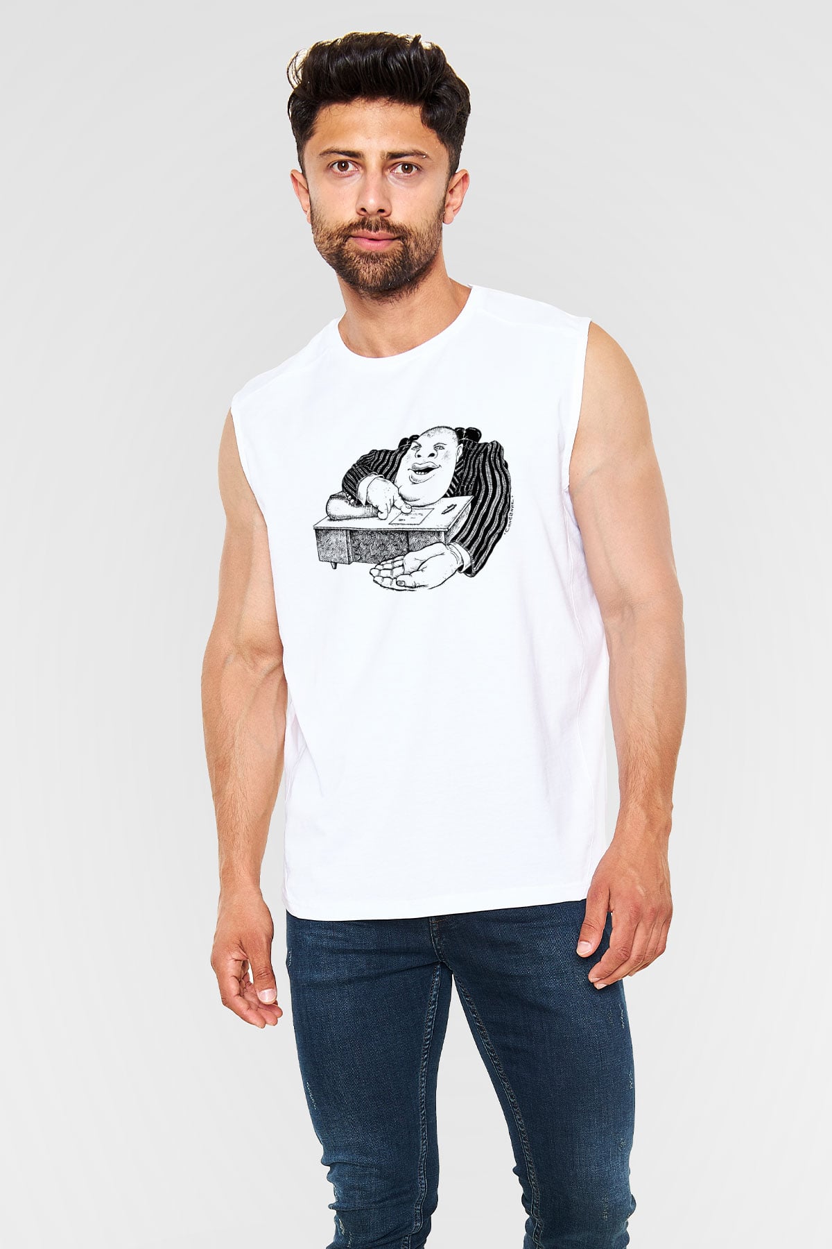 Bankacı Beyaz Unisex Kolsuz Tişört