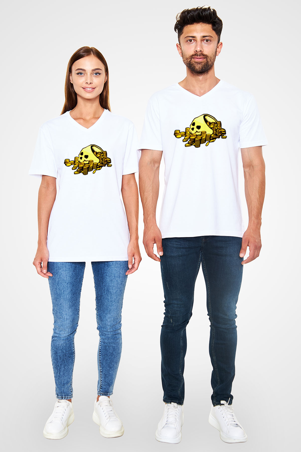 Bankacı Beyaz Unisex V Yaka Tişört