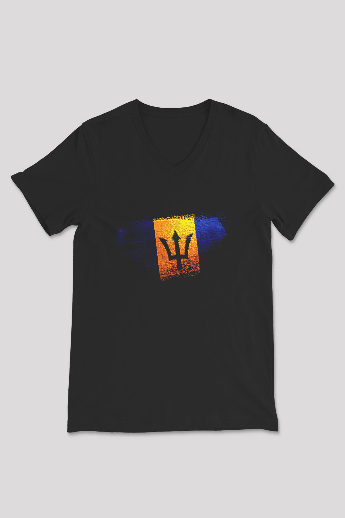 Barbados Bayrağı Baskılı Unisex Siyah V Yaka Tişört
