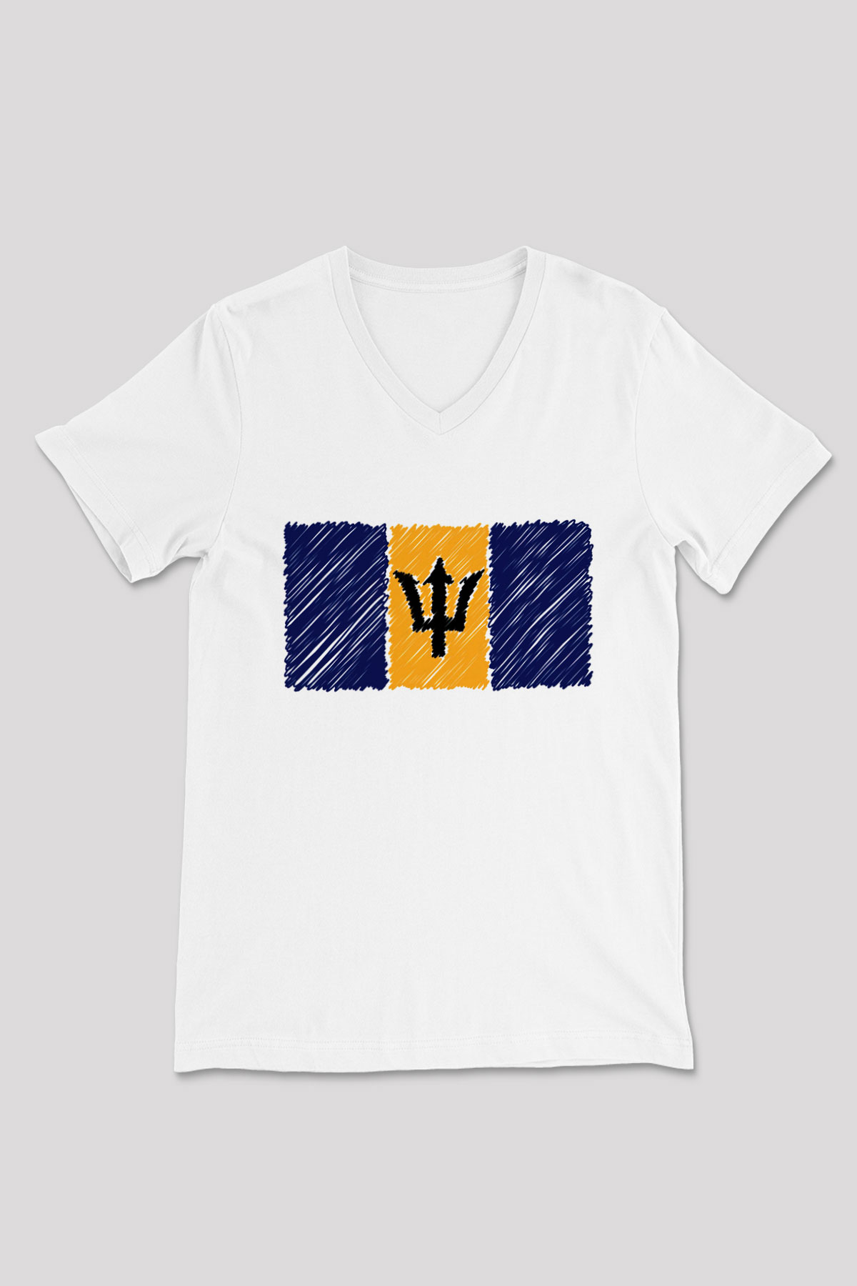 Barbados Beyaz Unisex V Yaka Tişört T-Shirt