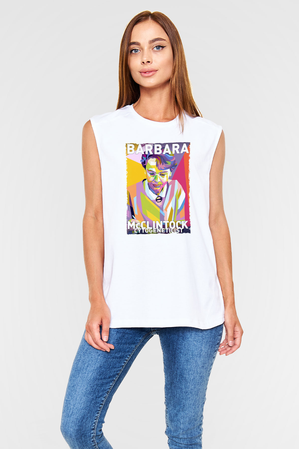 Barbara McClintock Baskılı Unisex Kolsuz Beyaz Tişört - Tshirt