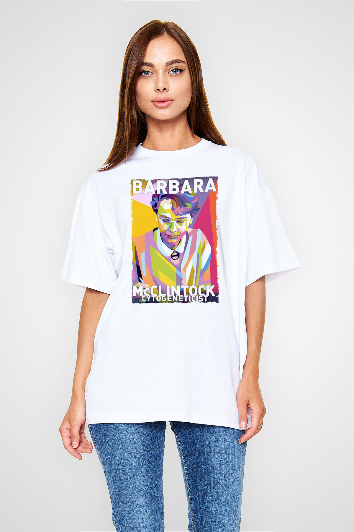 Barbara McClintock Baskılı Unisex Oversize Beyaz Tişört - Tshirt