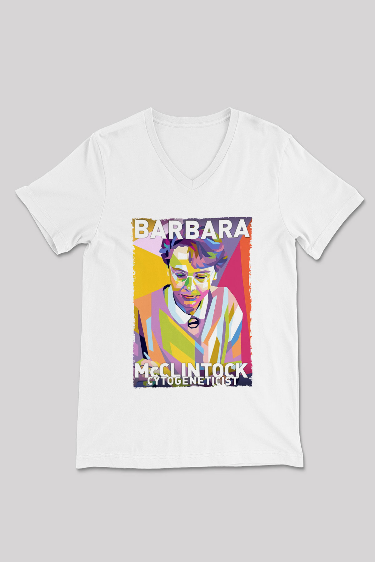 Barbara McClintock Baskılı Unisex V Yaka Beyaz Tişört - Tshirt