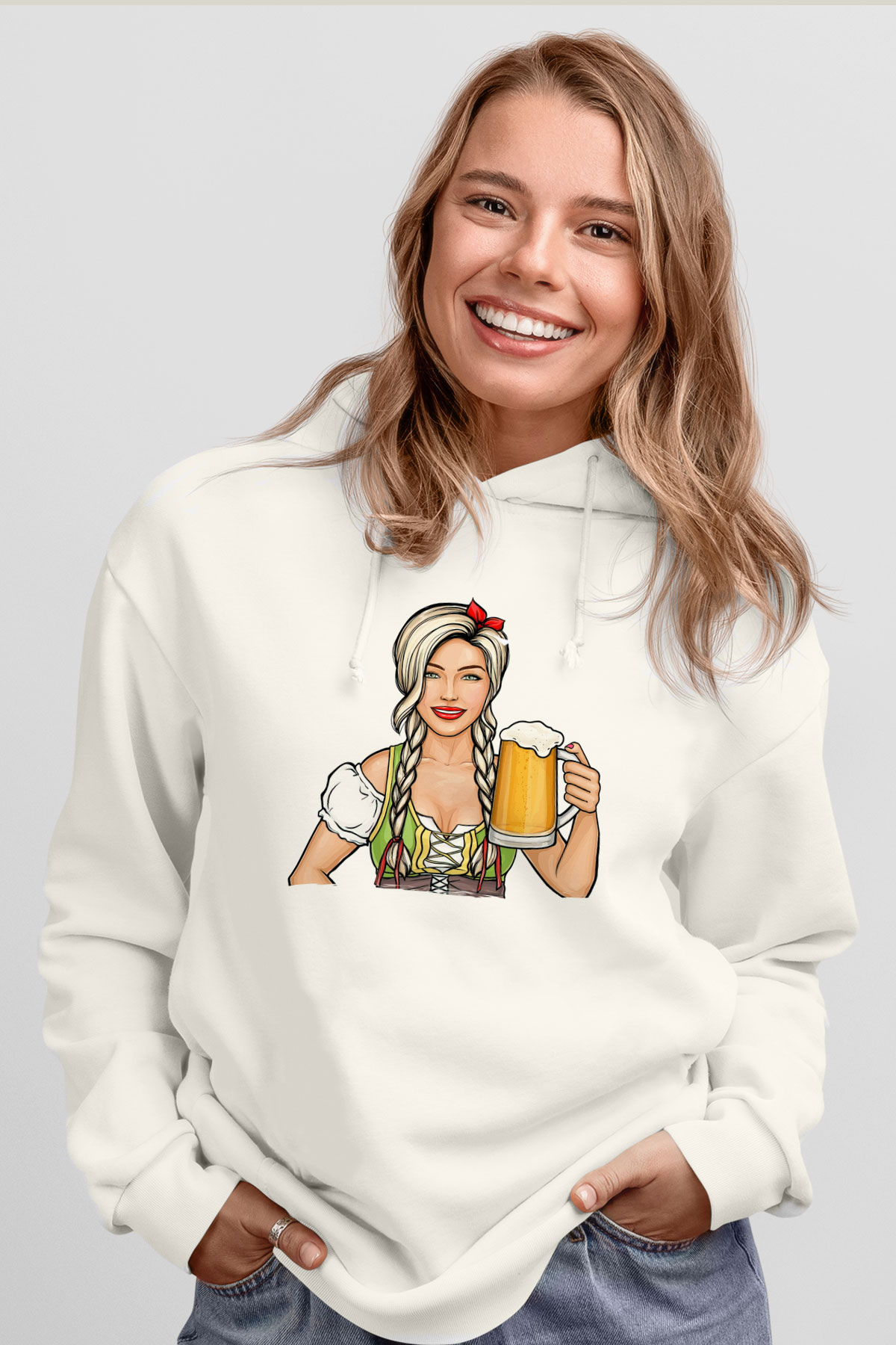 Barmaid Beyaz Unisex Kapüşonlu Sweatshirt