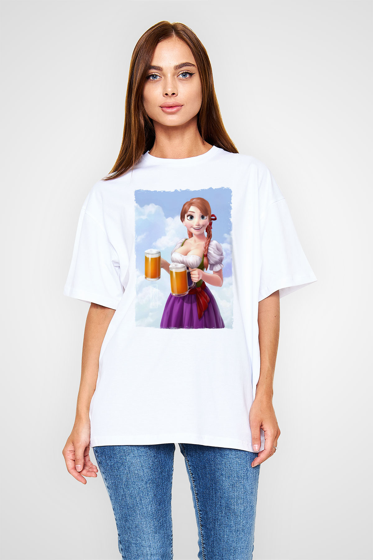 Barmaid Beyaz Oversize Tişört Oversize T-shirt - TişörtFabrikası