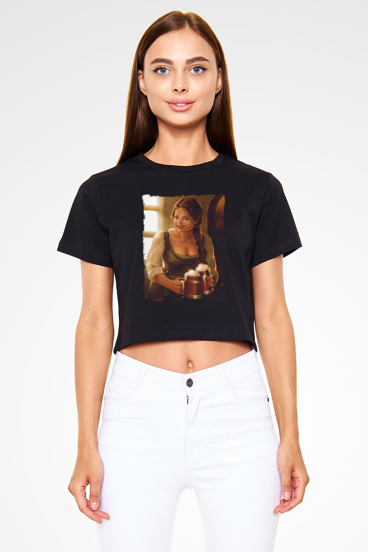 Barmaid Siyah  Crop Top Tişört
