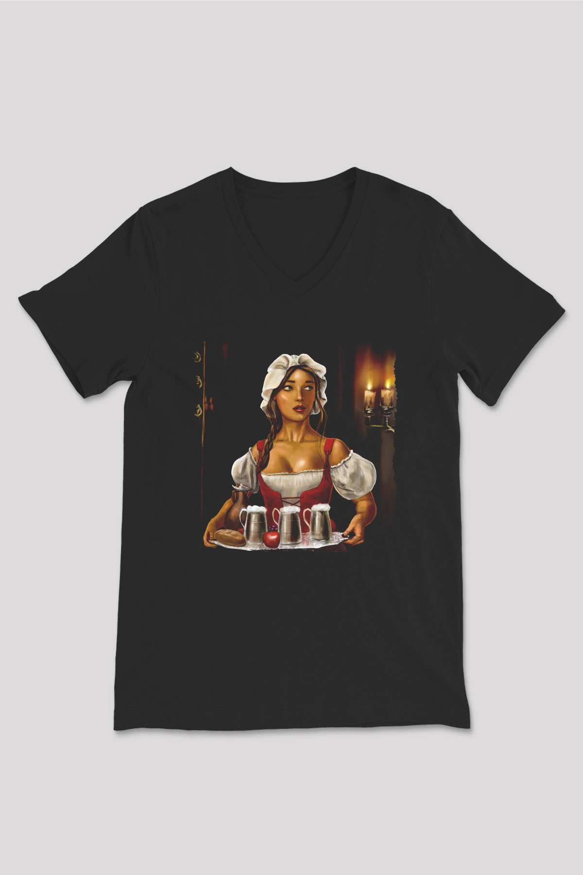 Barmaid Siyah Unisex V Yaka Tişört