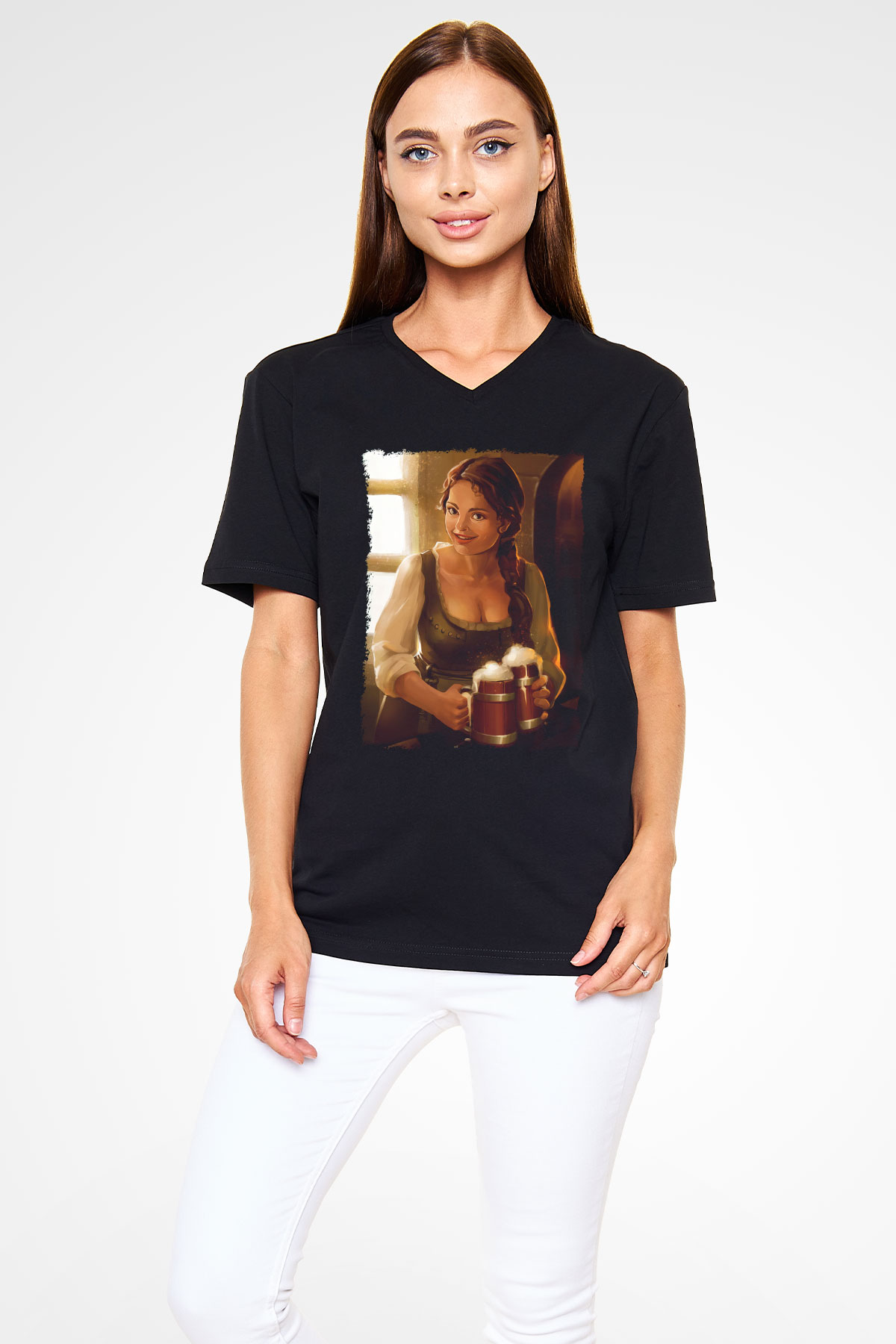 Barmaid Siyah Unisex V Yaka Tişört