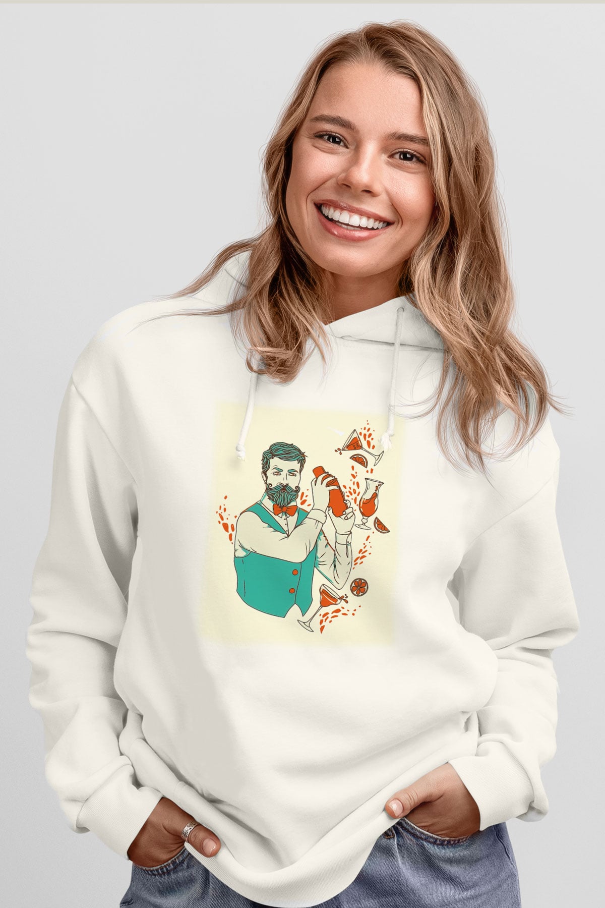 Barmen Beyaz Unisex Hoodie