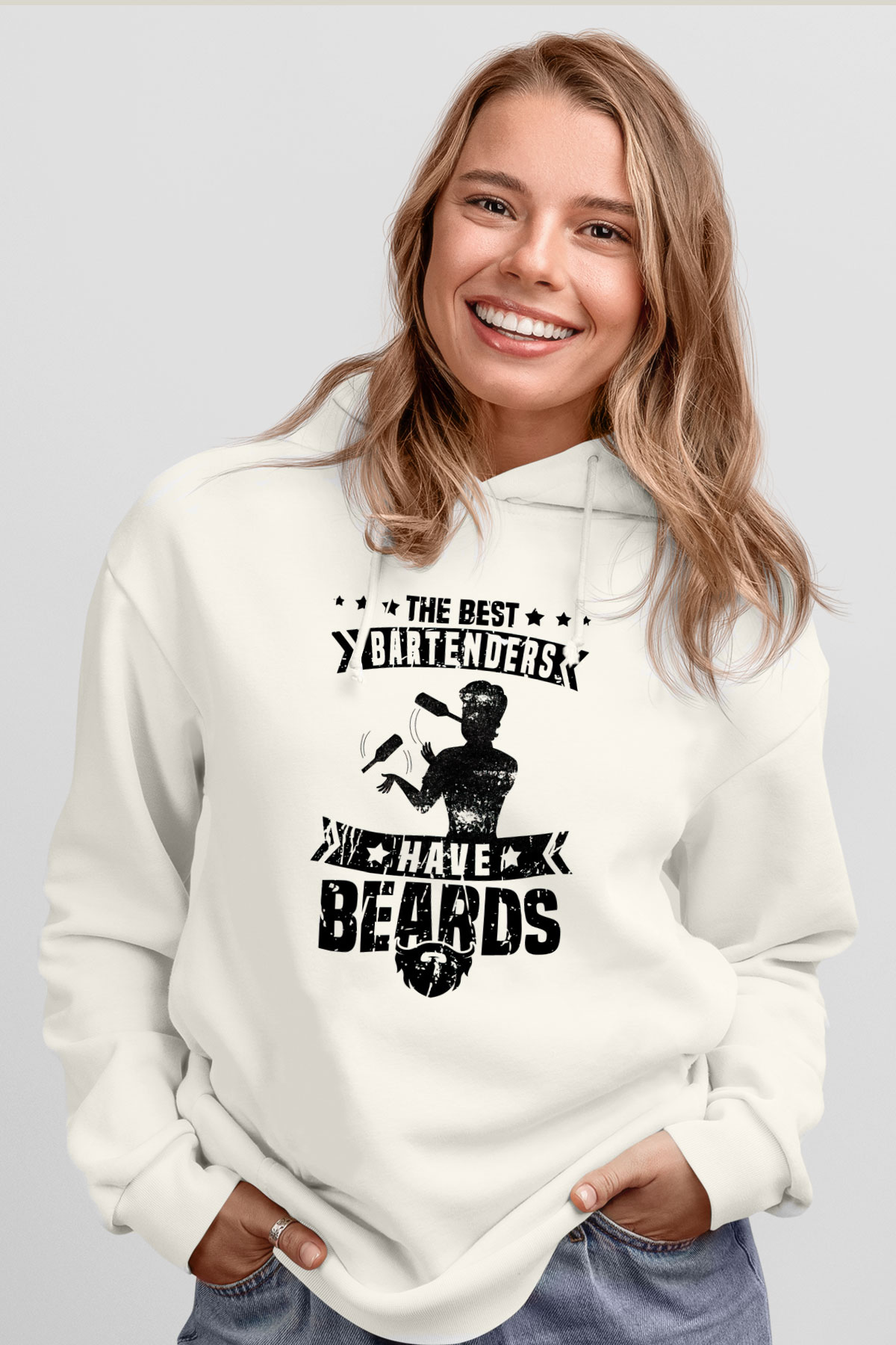 Barmen Beyaz Unisex Kapüşonlu Sweatshirt