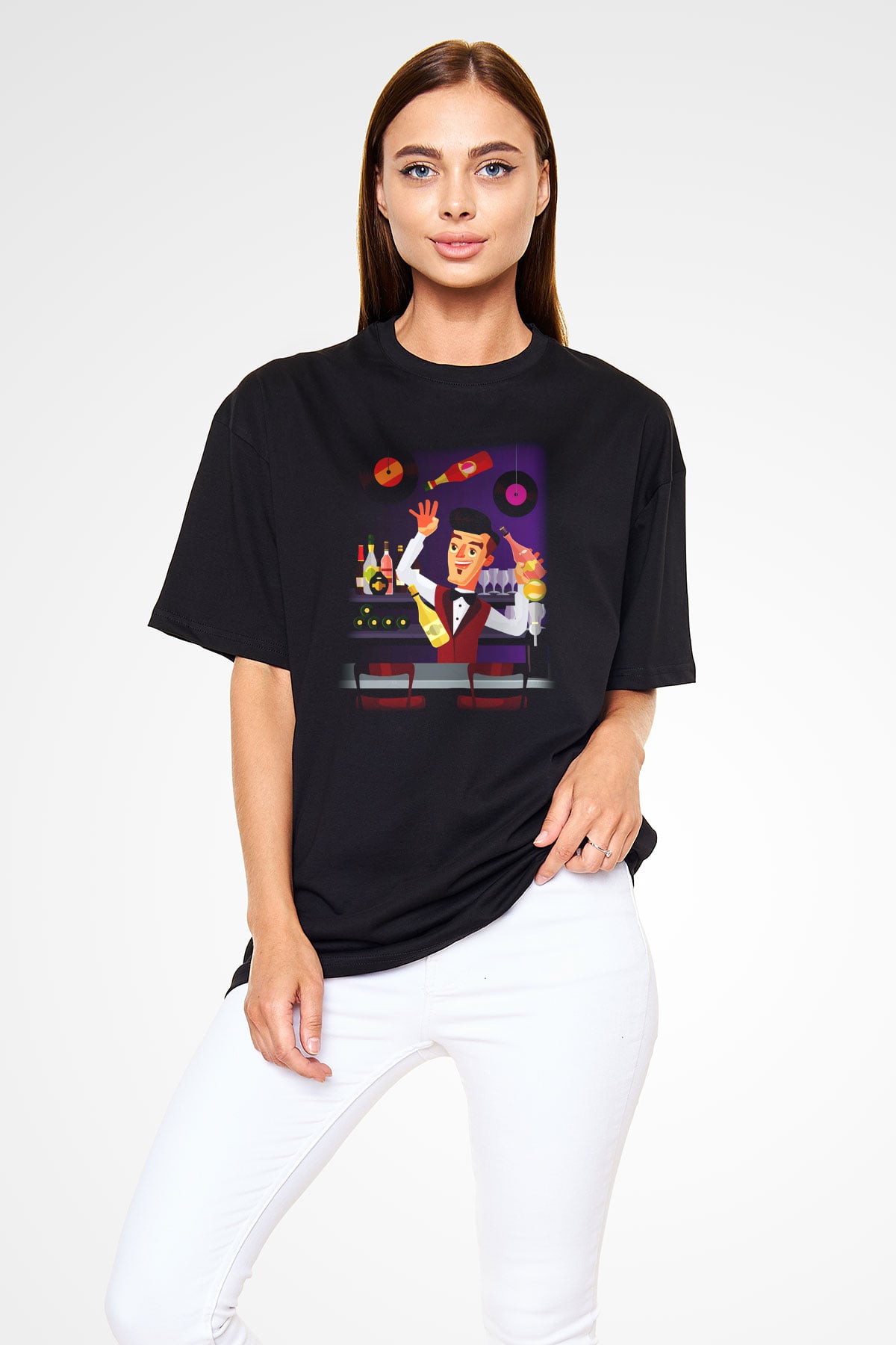 Barmen Siyah Unisex Oversize Tişört T-Shirt