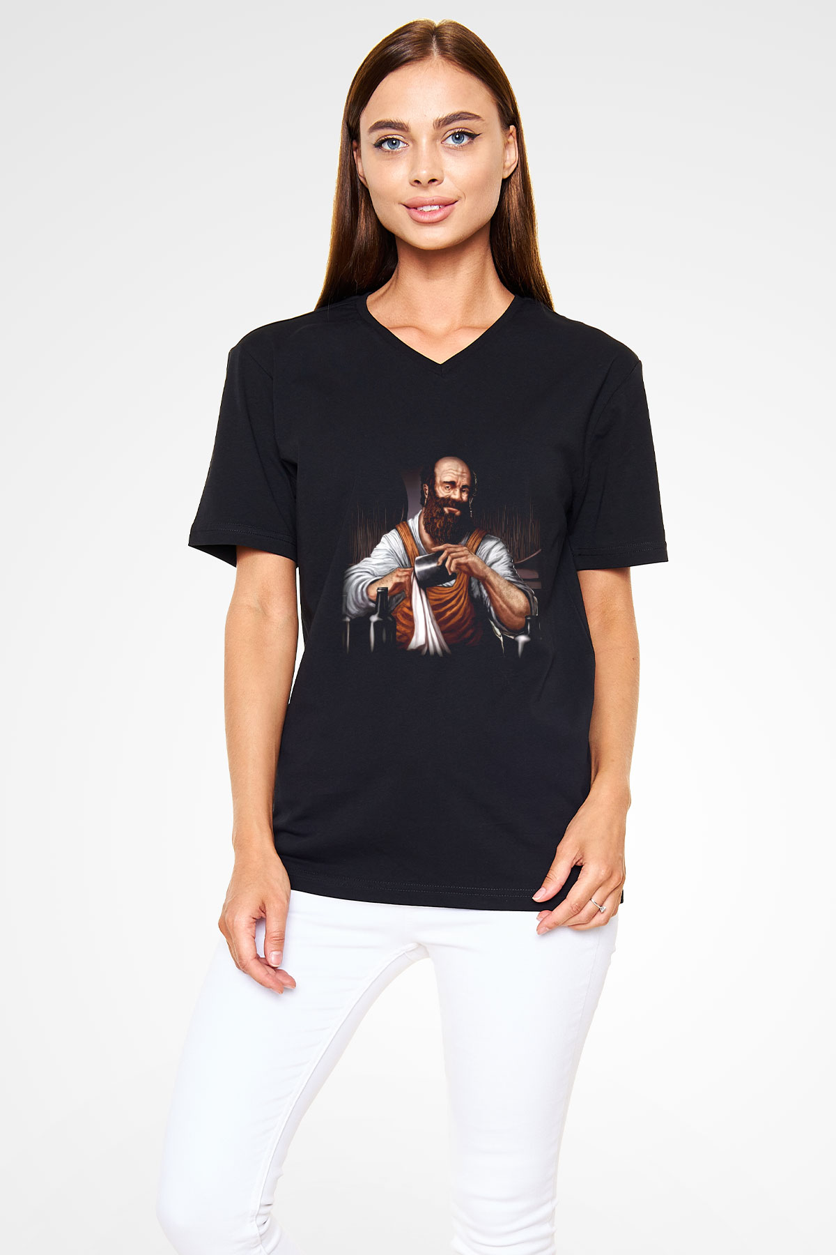 Barmen Siyah Unisex V Yaka Tişört T-Shirt