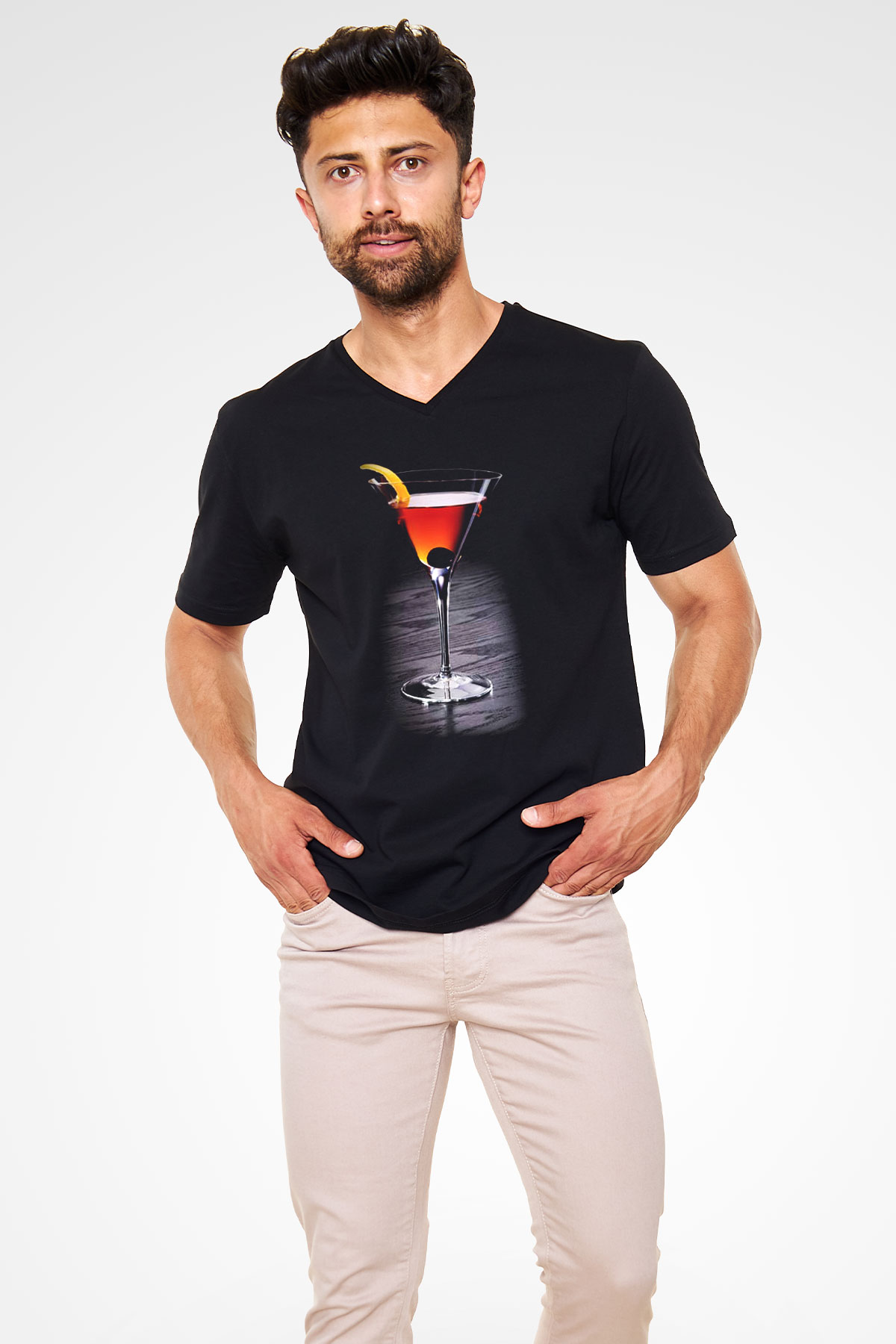 Barmen Siyah Unisex V Yaka Tişört T-Shirt