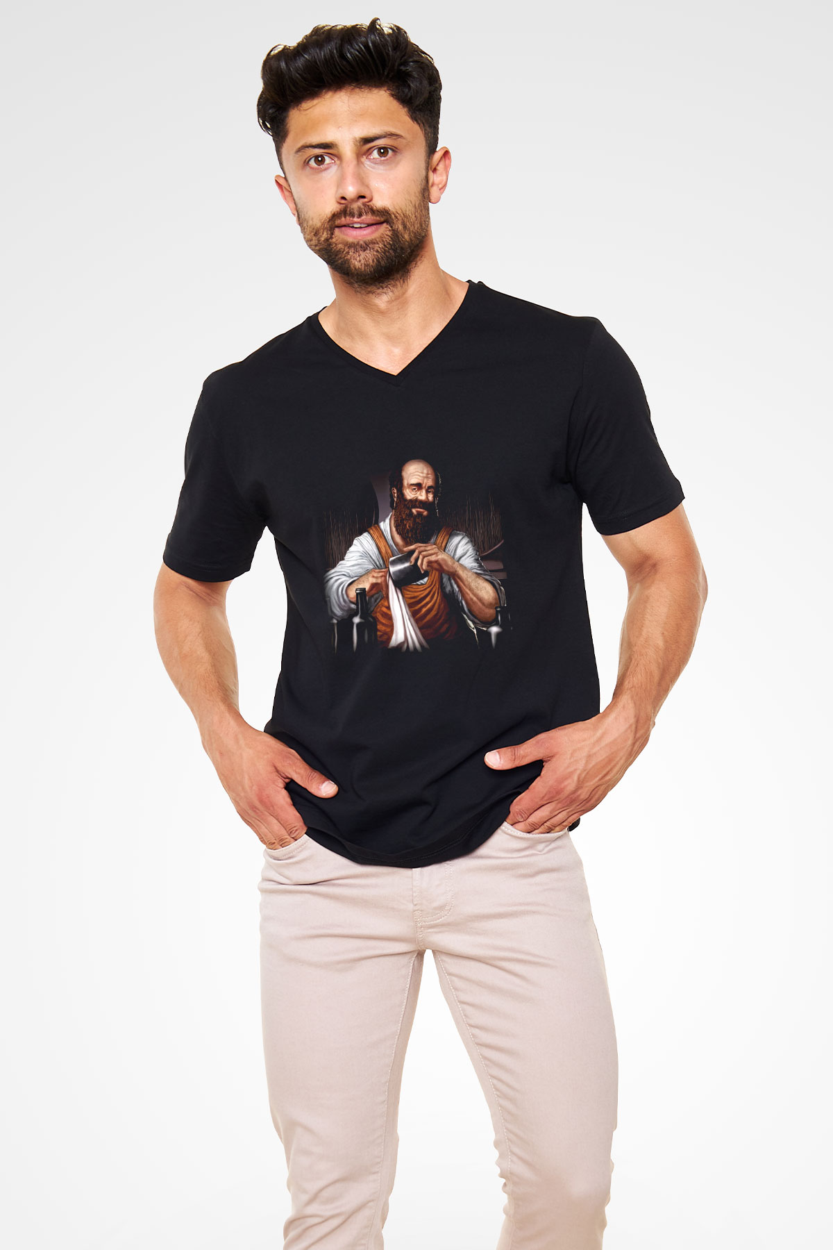 Barmen Siyah Unisex V Yaka Tişört T-Shirt