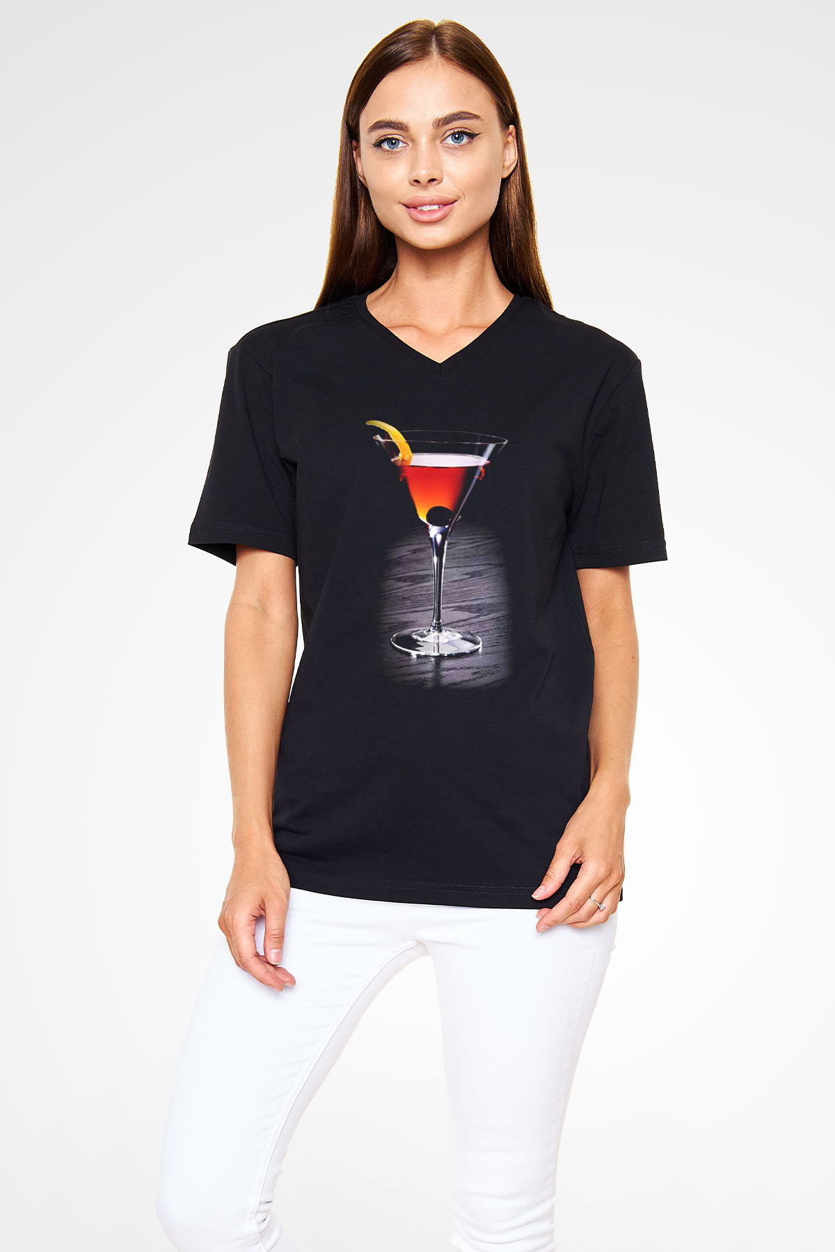 Barmen Siyah Unisex V Yaka Tişört T-Shirt