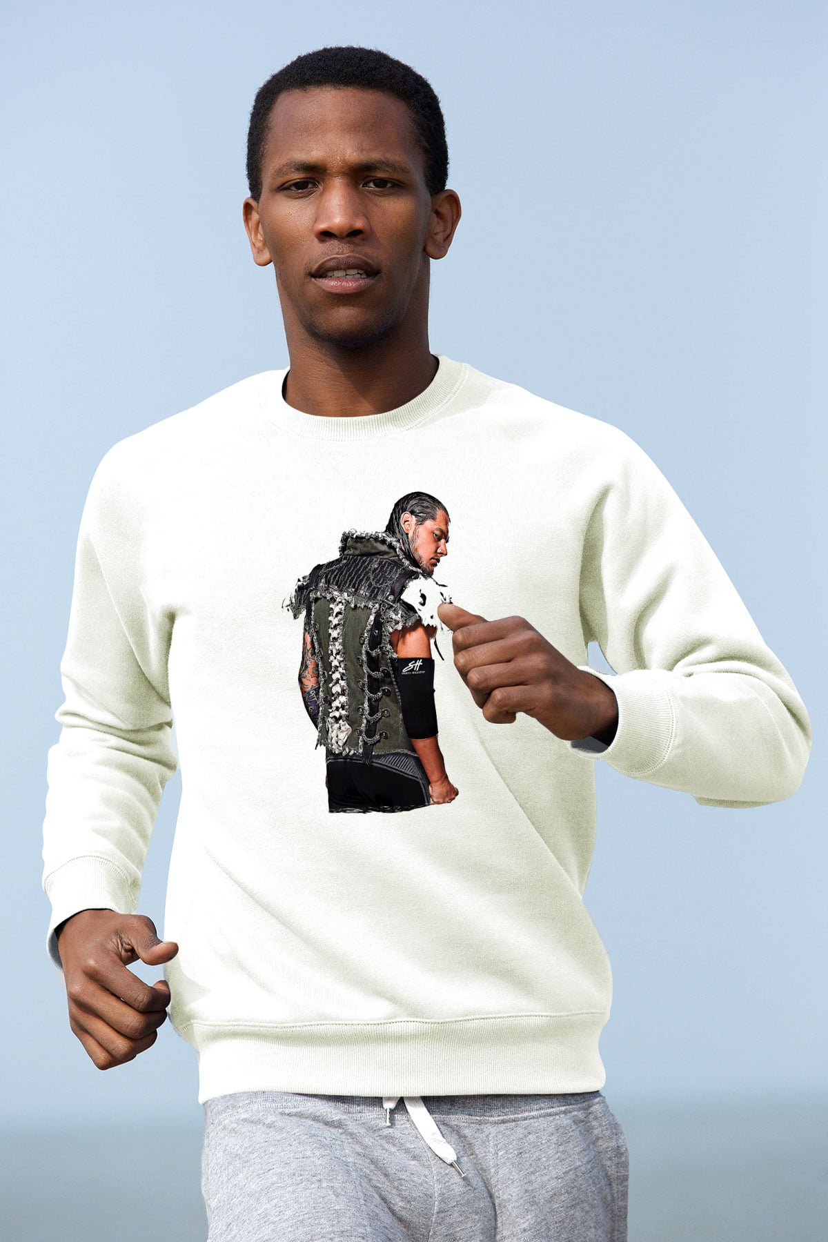 Baron Corbin Baskılı Beyaz Unisex Sweatshirt