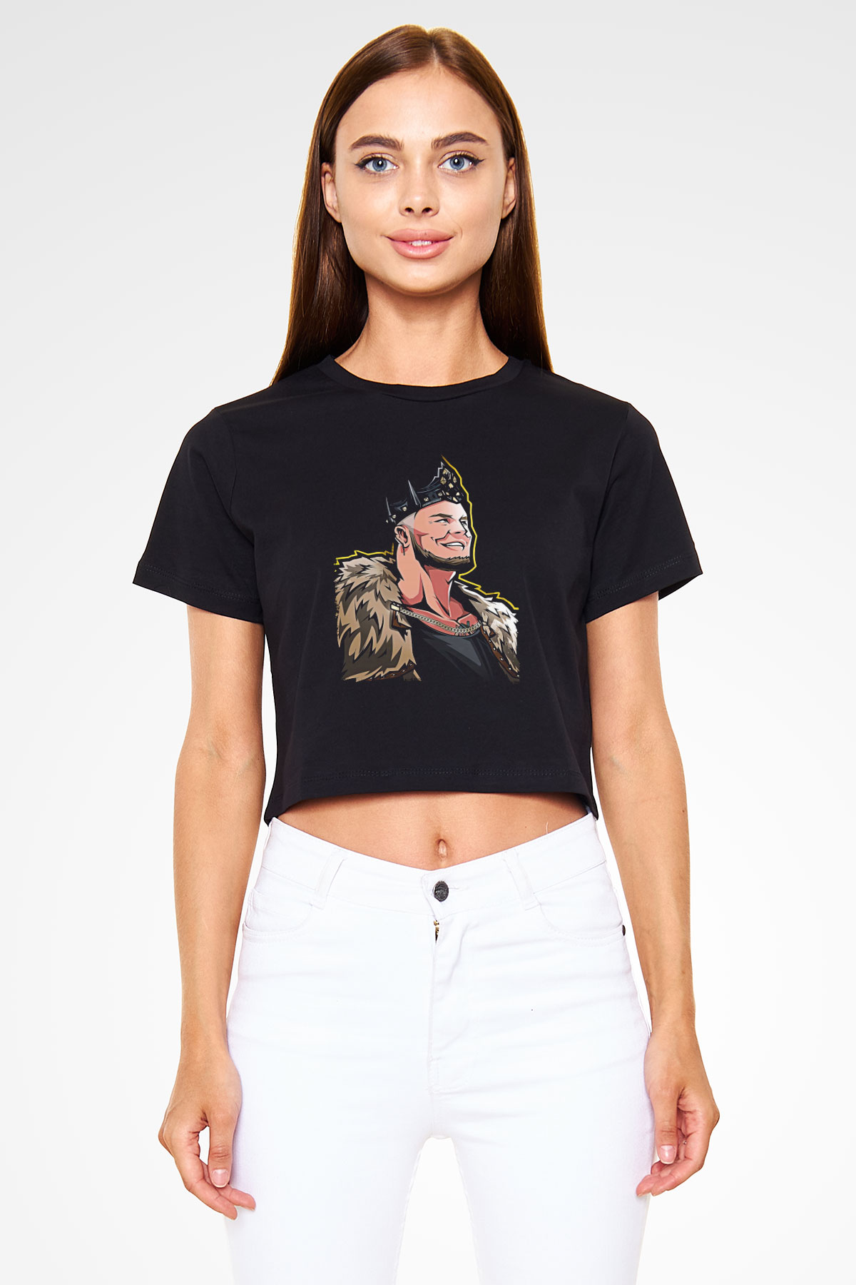 Baron Corbin Baskılı Siyah Crop Top Kadın Tişört - Tshirt