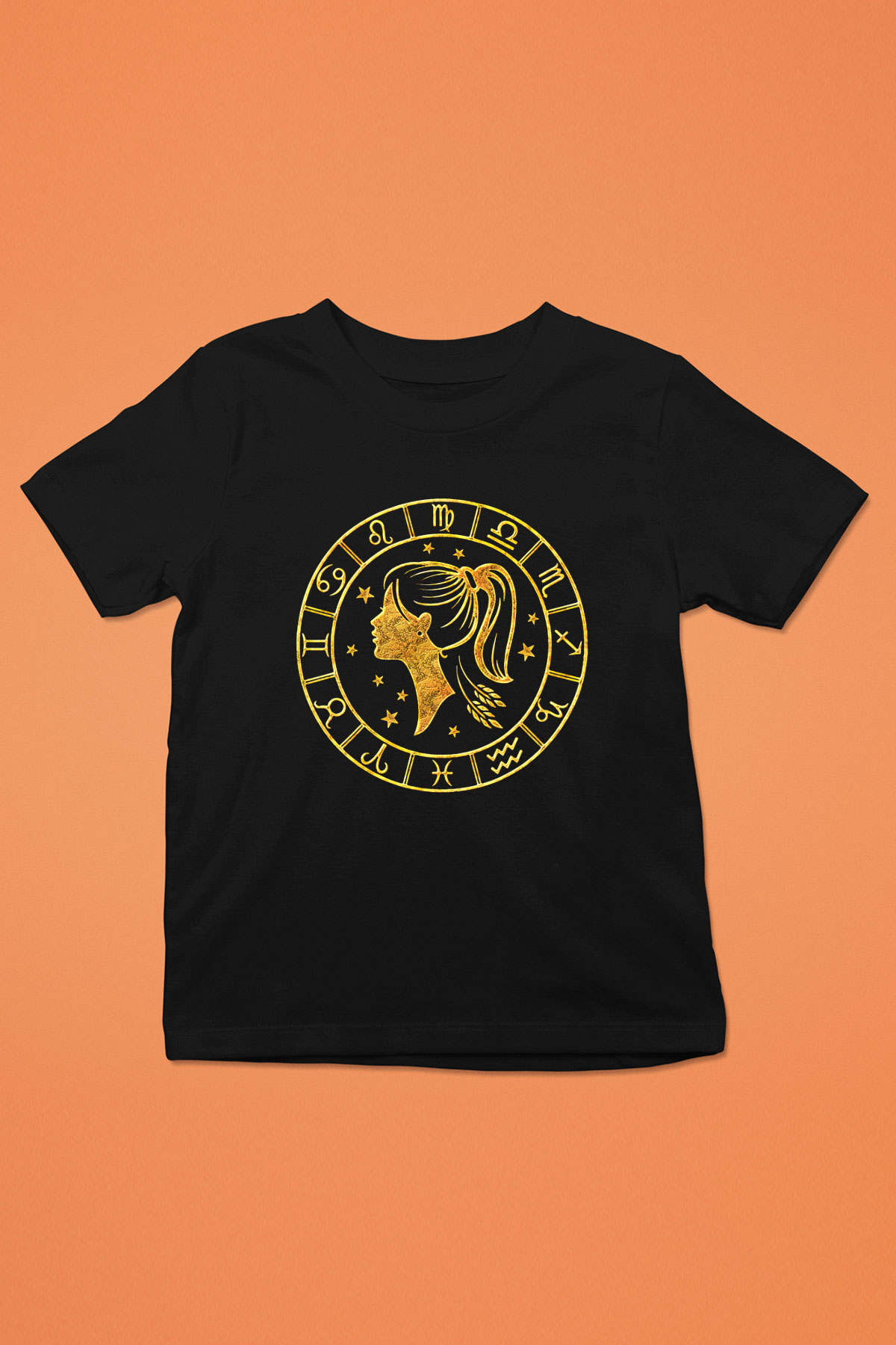 Başak Burcu Baskılı Unisex Siyah Çocuk Tişört - Tshirt