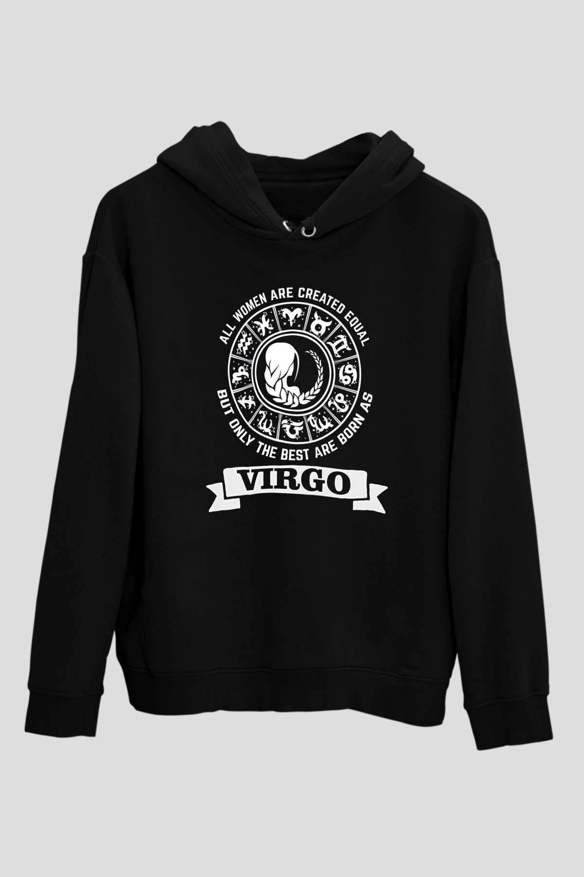 Başak Burcu Baskılı Unisex Siyah Hoodie