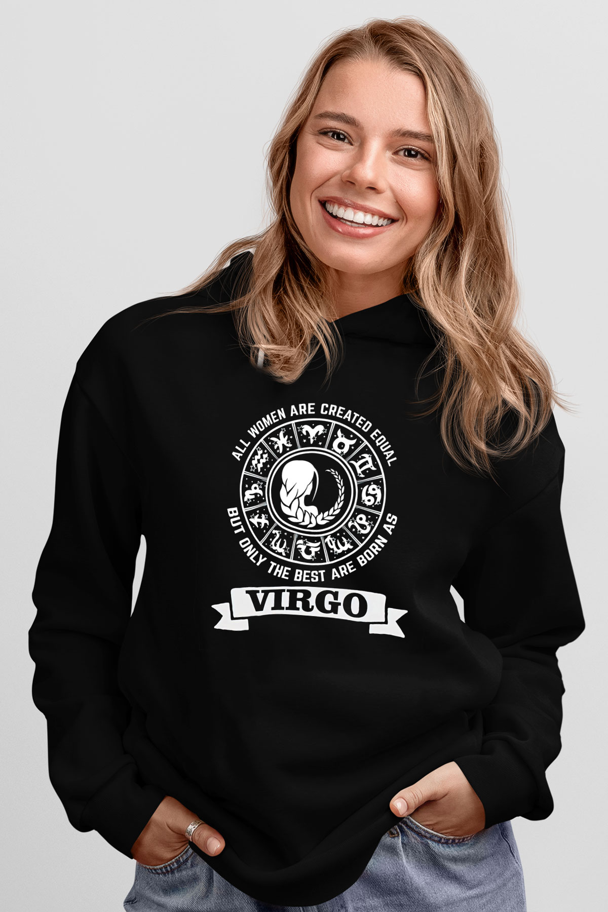 Başak Burcu Baskılı Unisex Siyah Hoodie