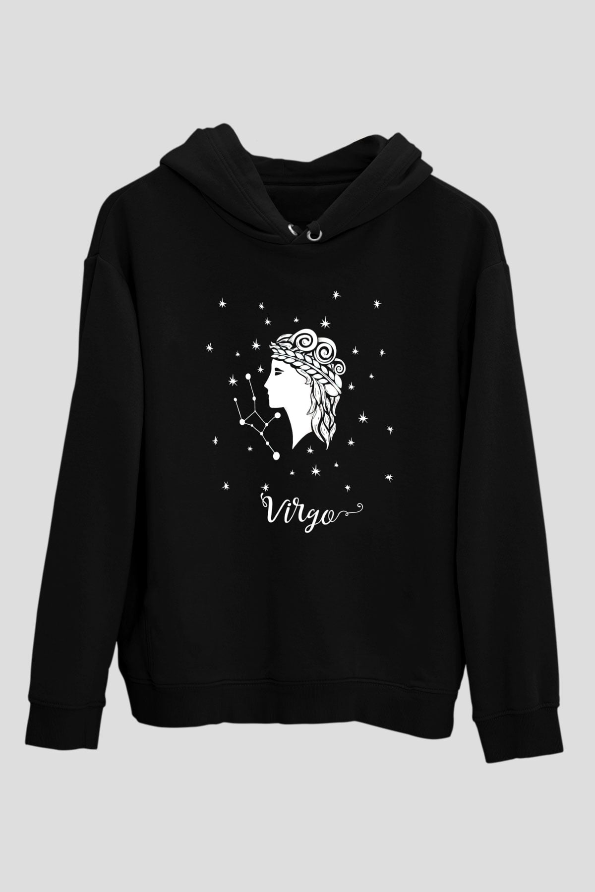 Başak Burcu Baskılı Unisex Siyah Hoodie