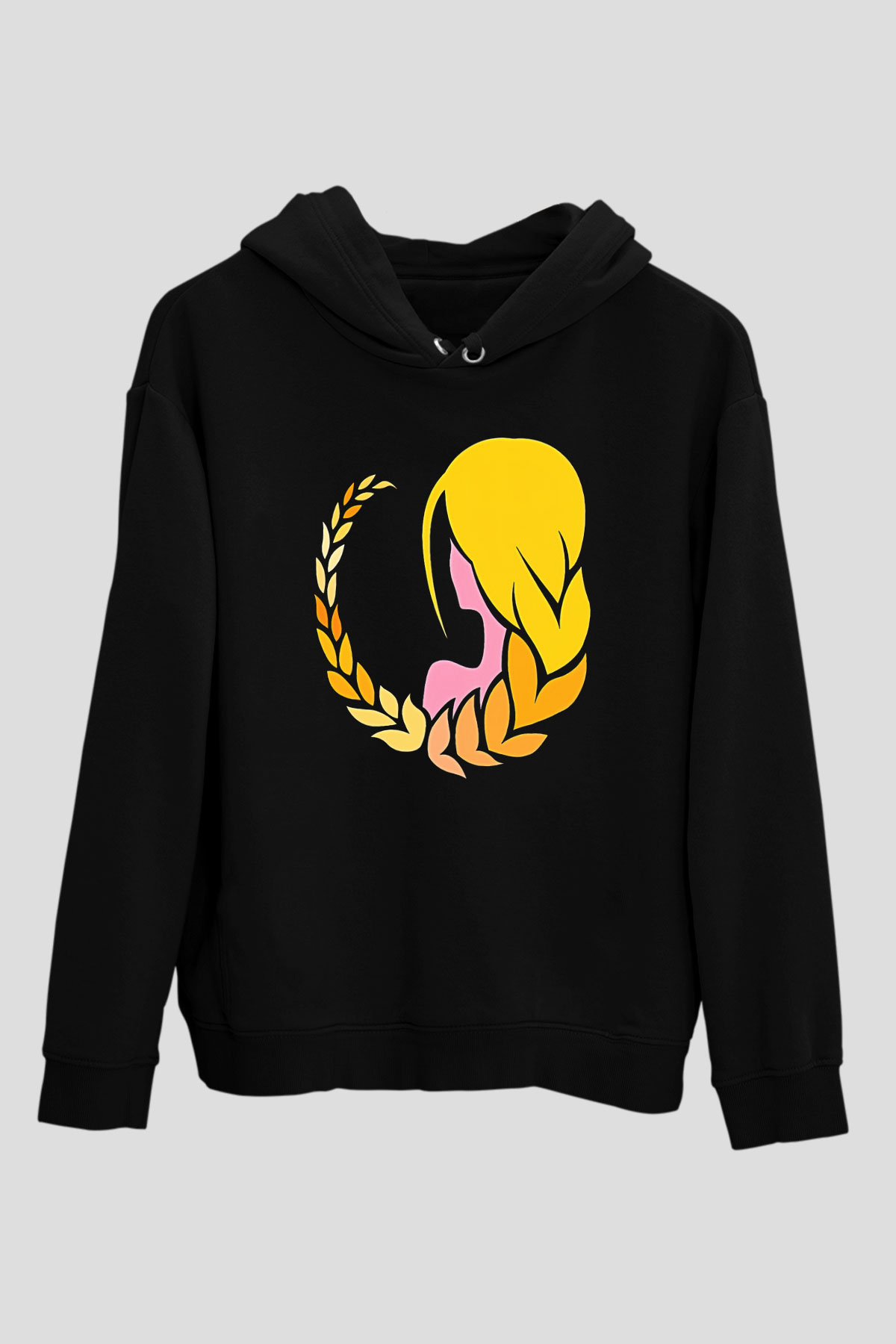 Başak Burcu Baskılı Unisex Siyah Hoodie