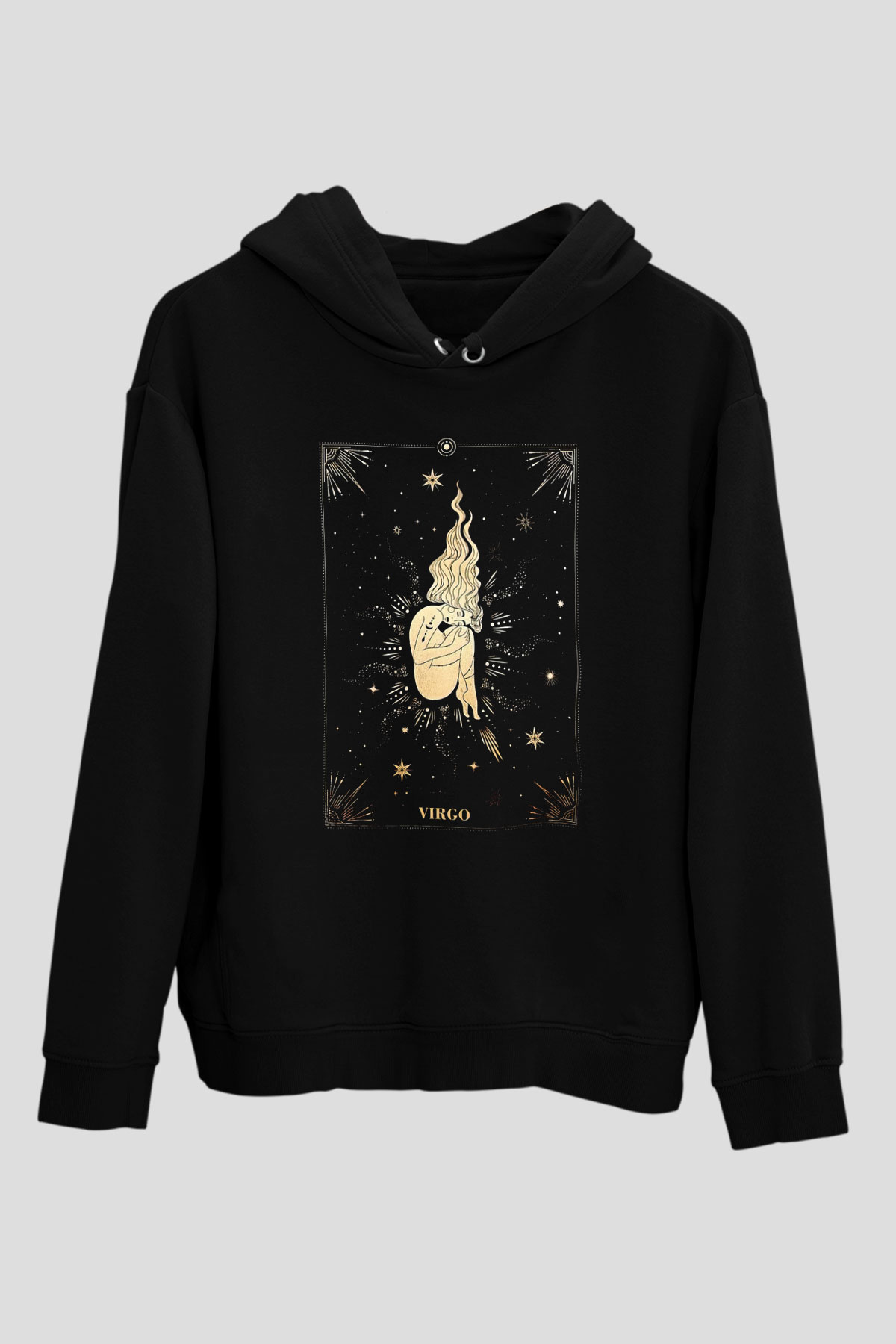 Başak Burcu Baskılı Unisex Siyah Hoodie