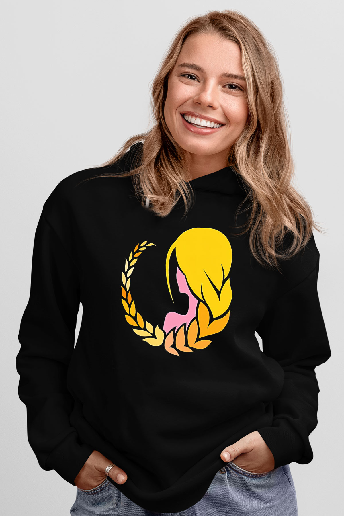 Başak Burcu Baskılı Unisex Siyah Hoodie