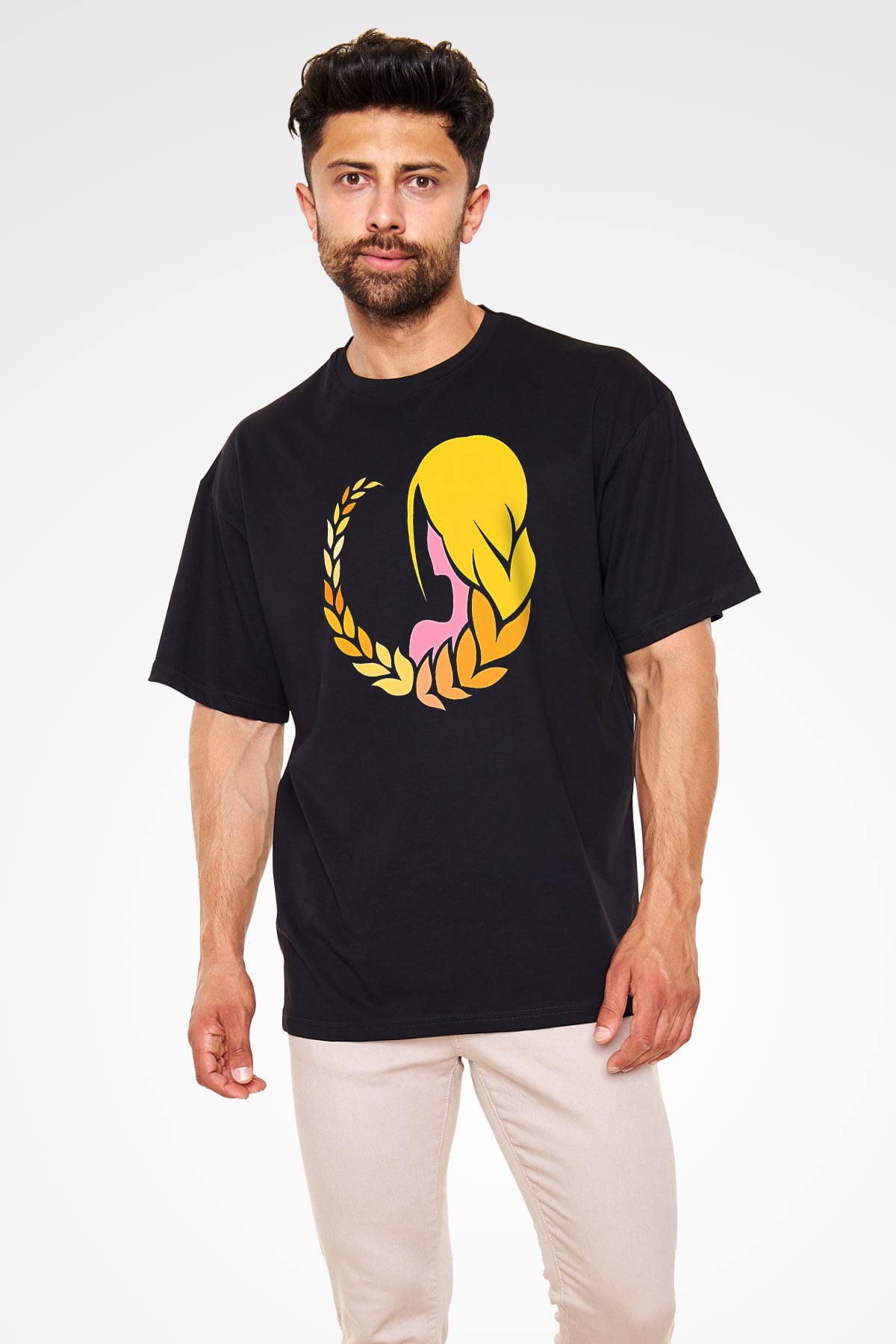 Başak Burcu Baskılı Unisex Siyah Oversize Tişört - Tshirt
