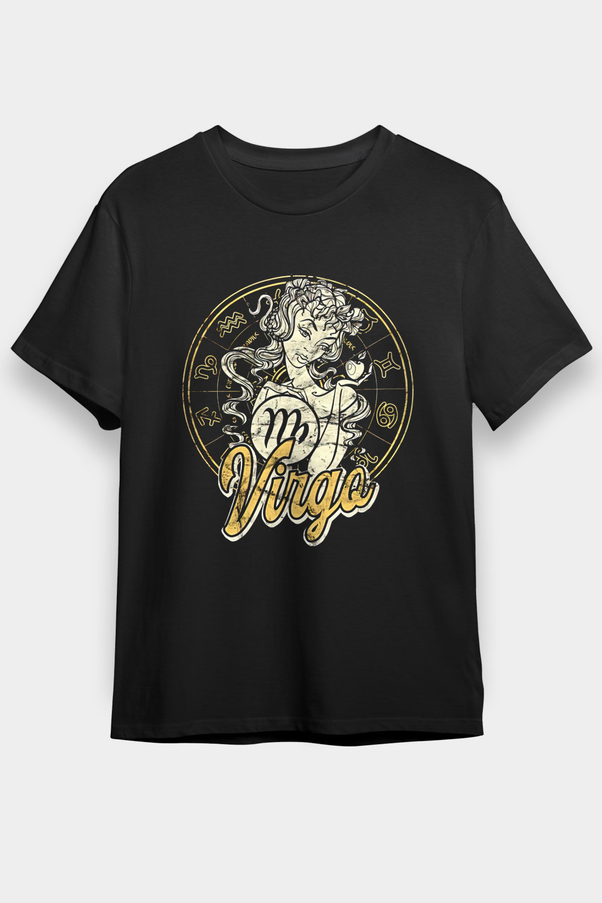 Başak Burcu Baskılı Unisex Siyah Tişört - Tshirt