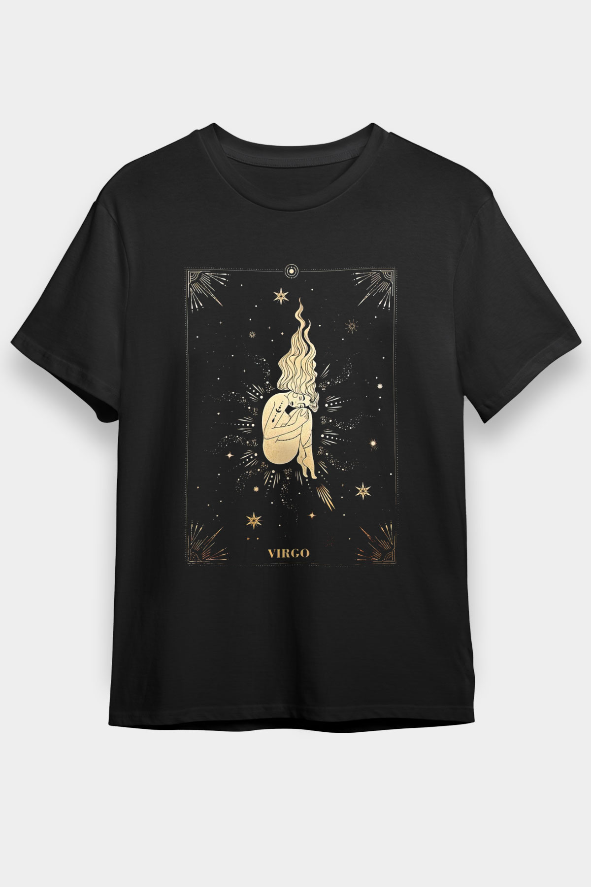 Başak Burcu Baskılı Unisex Siyah Tişört - Tshirt